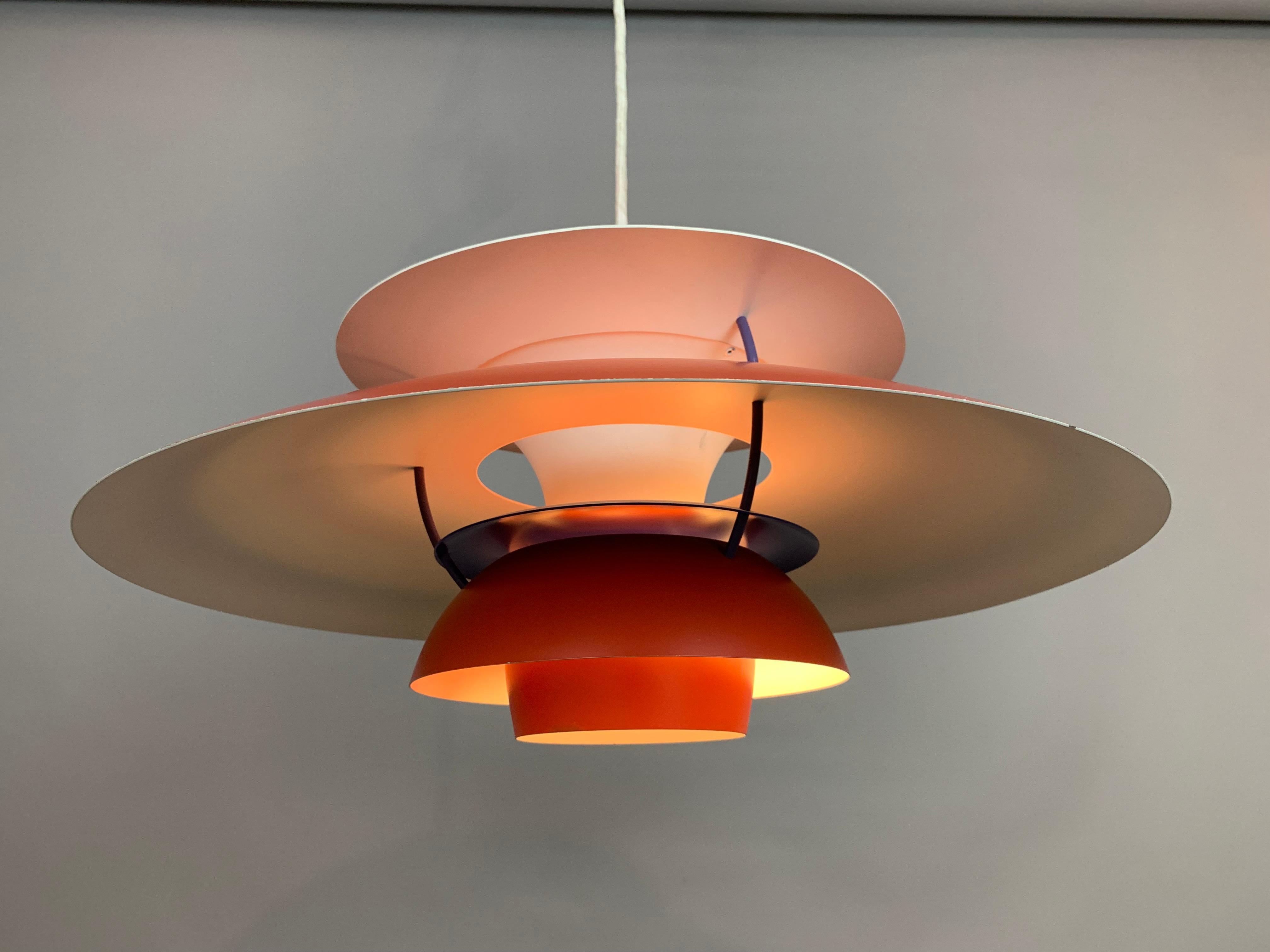 1960s Ph5 Poul Henningsen For Louis Poulsen Orange & White Hanging Pendant Light 9