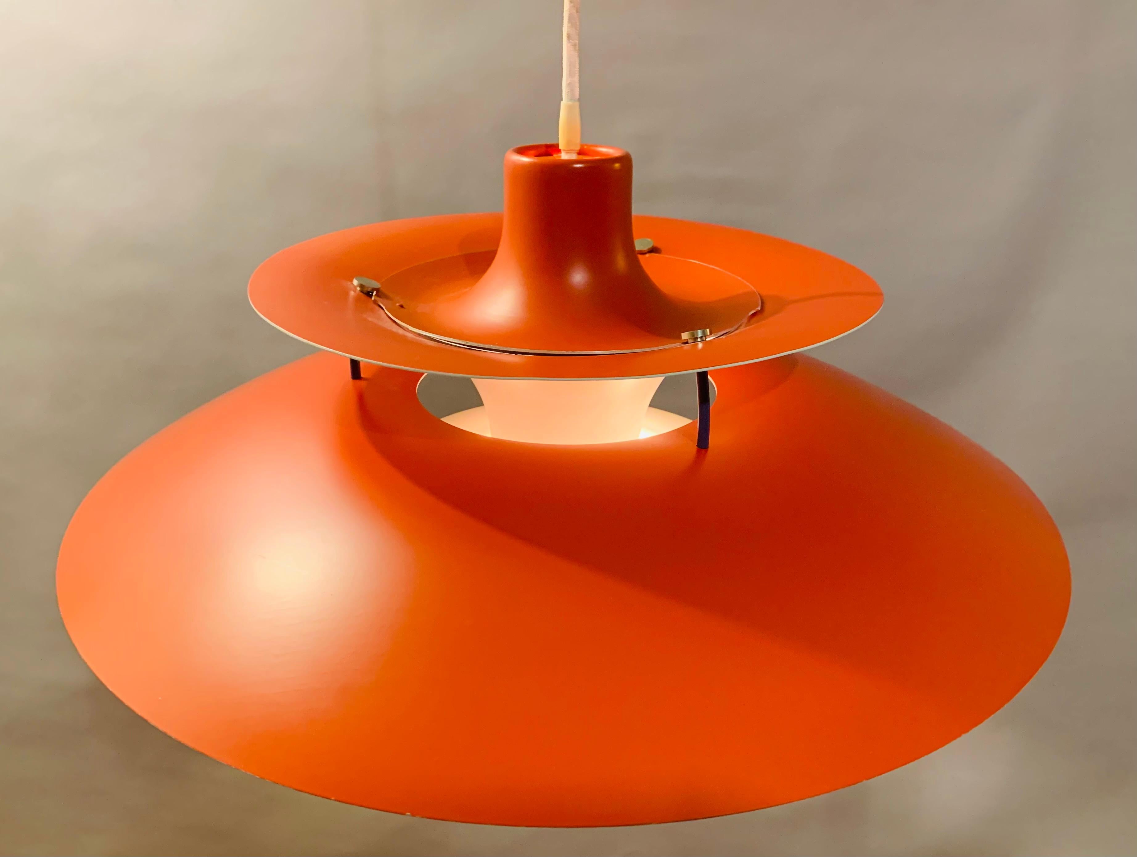 Danish 1960s Ph5 Poul Henningsen For Louis Poulsen Orange & White Hanging Pendant Light