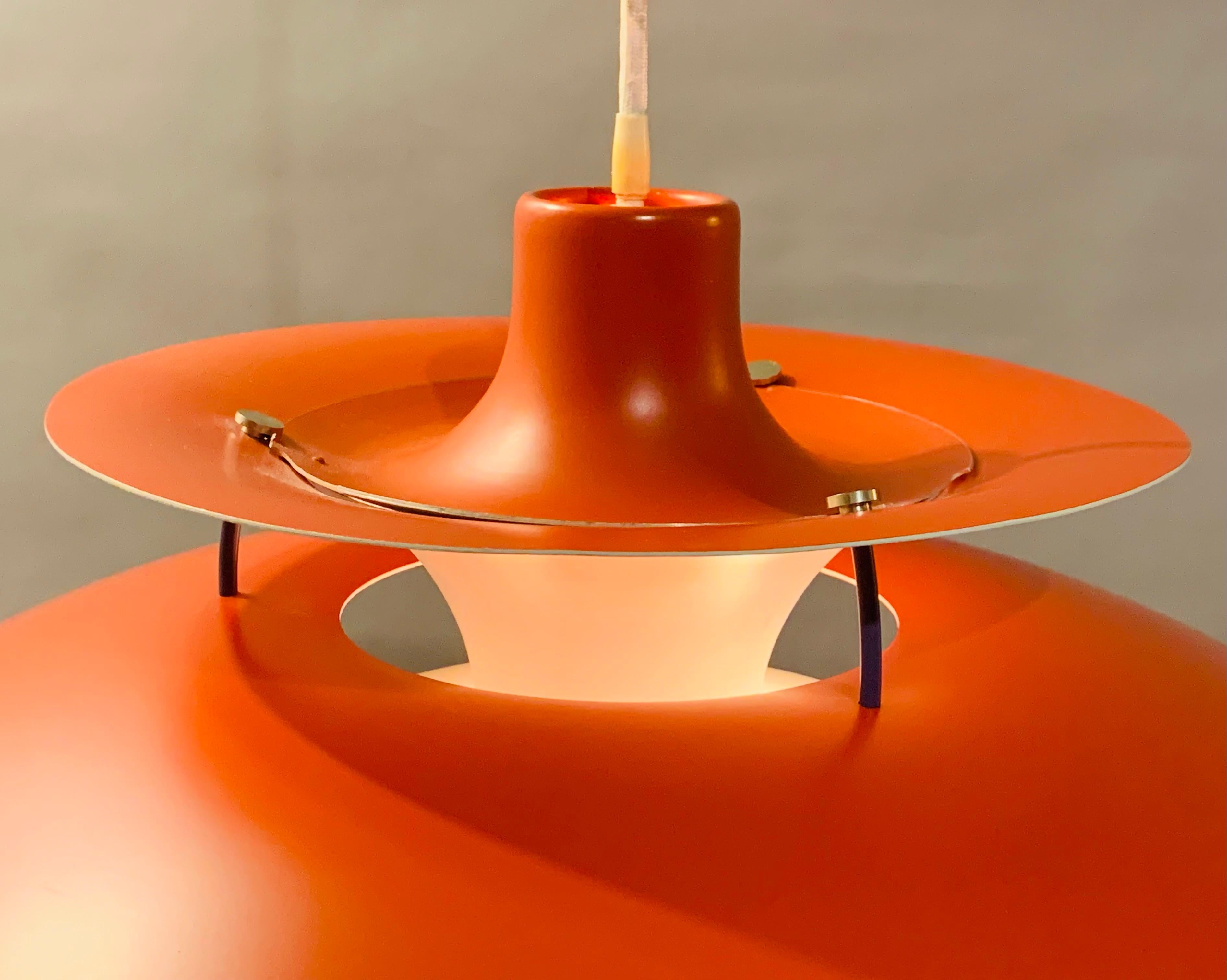 Lacquered 1960s Ph5 Poul Henningsen For Louis Poulsen Orange & White Hanging Pendant Light