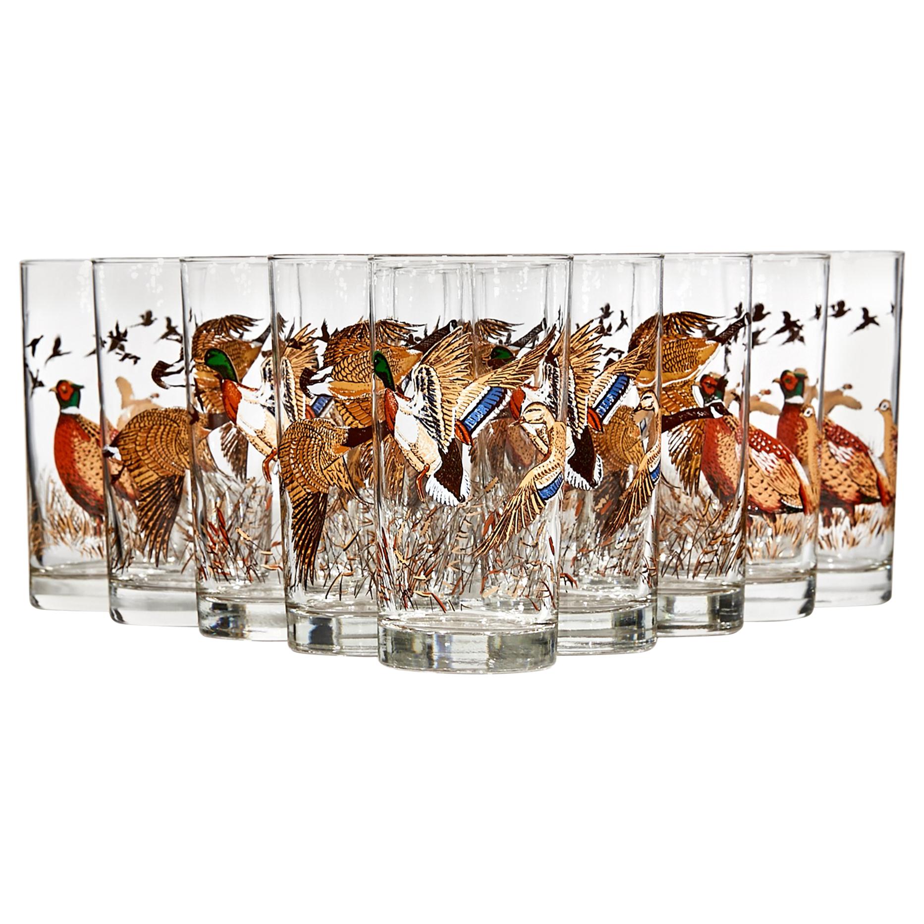 1960s Pheasant Glass Bar Tumblers, Set of 12 For Sale