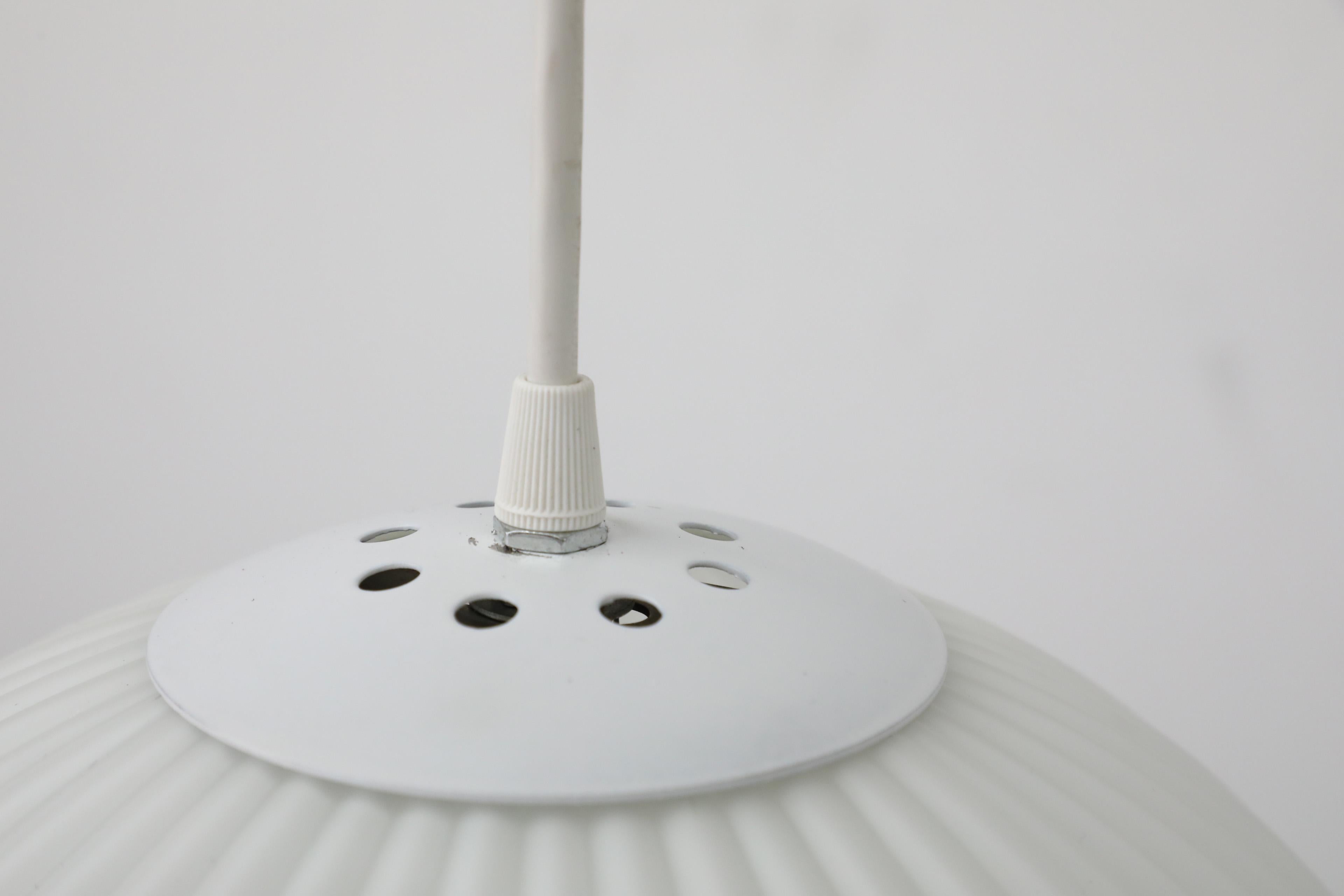 1960s Philips Attributed Ribbed Milk Glass Globe Pendant Light 2
