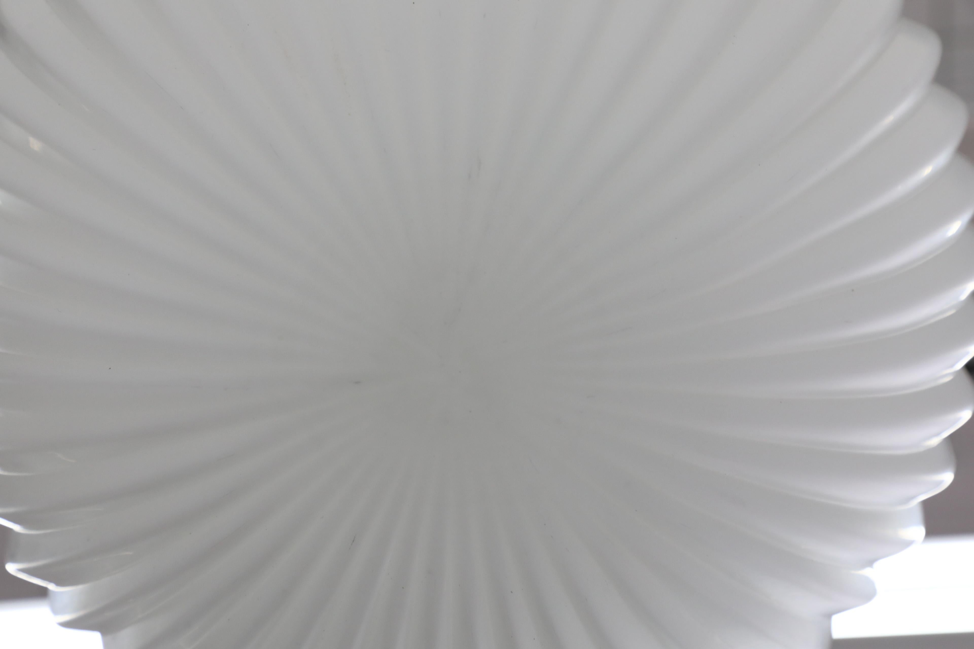 1960s Philips Attributed Ribbed Milk Glass Globe Pendant Light 1