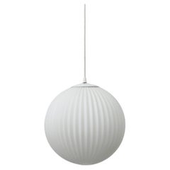 1960s Philips Attributed Ribbed Milk Glass Globe Pendant Light