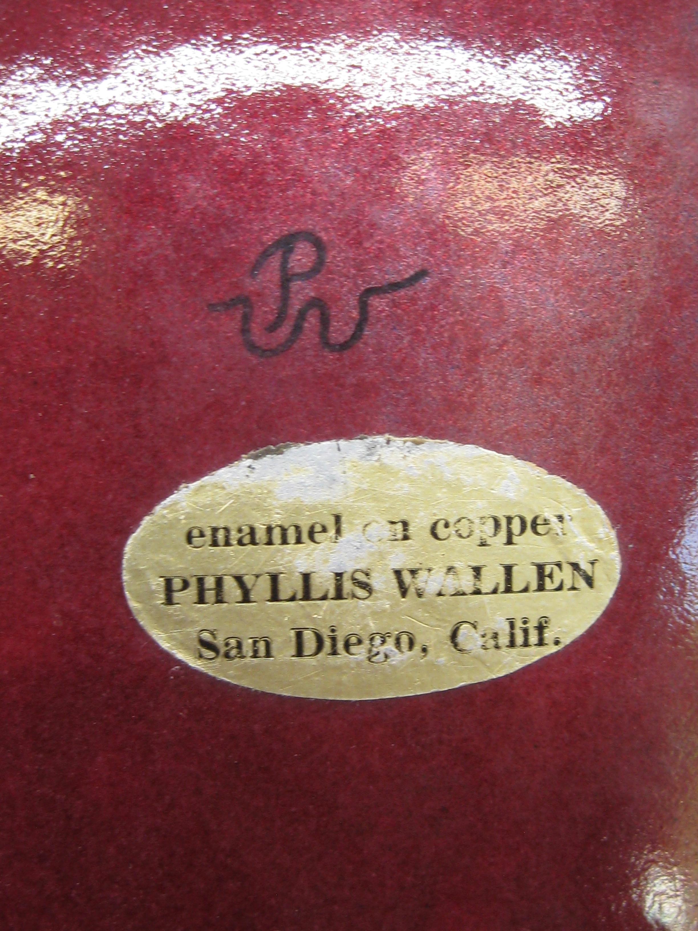 1960's Phyllis Wallen Enamel over Copper San Diego Modernist Abstract Bowl Dish For Sale 7