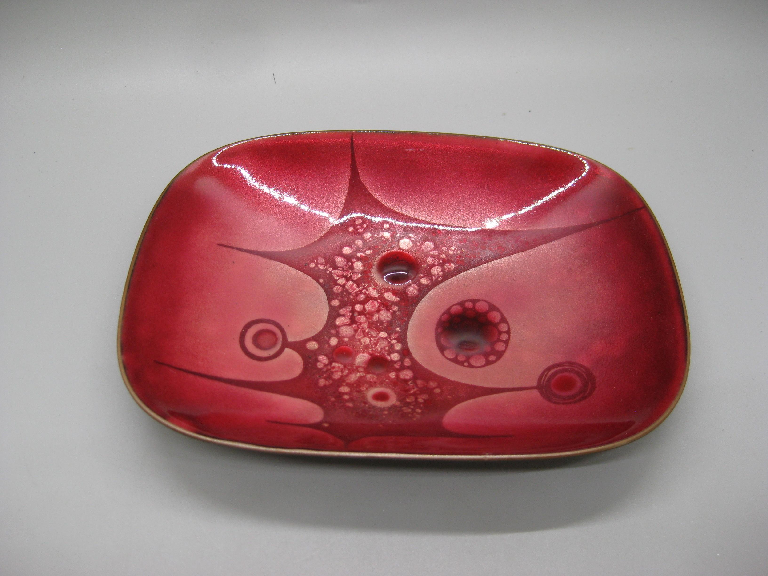 American 1960's Phyllis Wallen Enamel over Copper San Diego Modernist Abstract Bowl Dish For Sale