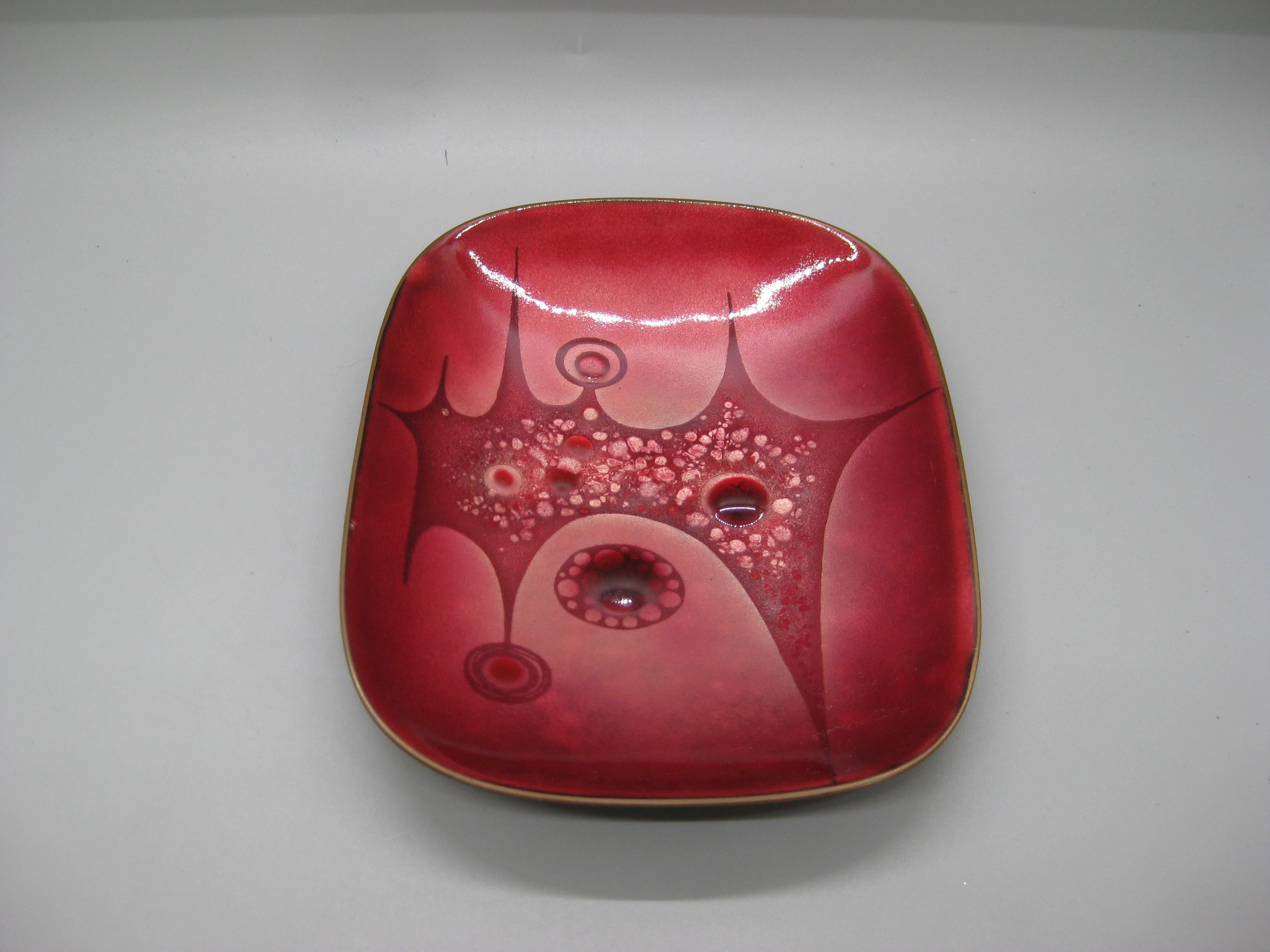 Hand-Crafted 1960's Phyllis Wallen Enamel over Copper San Diego Modernist Abstract Bowl Dish For Sale