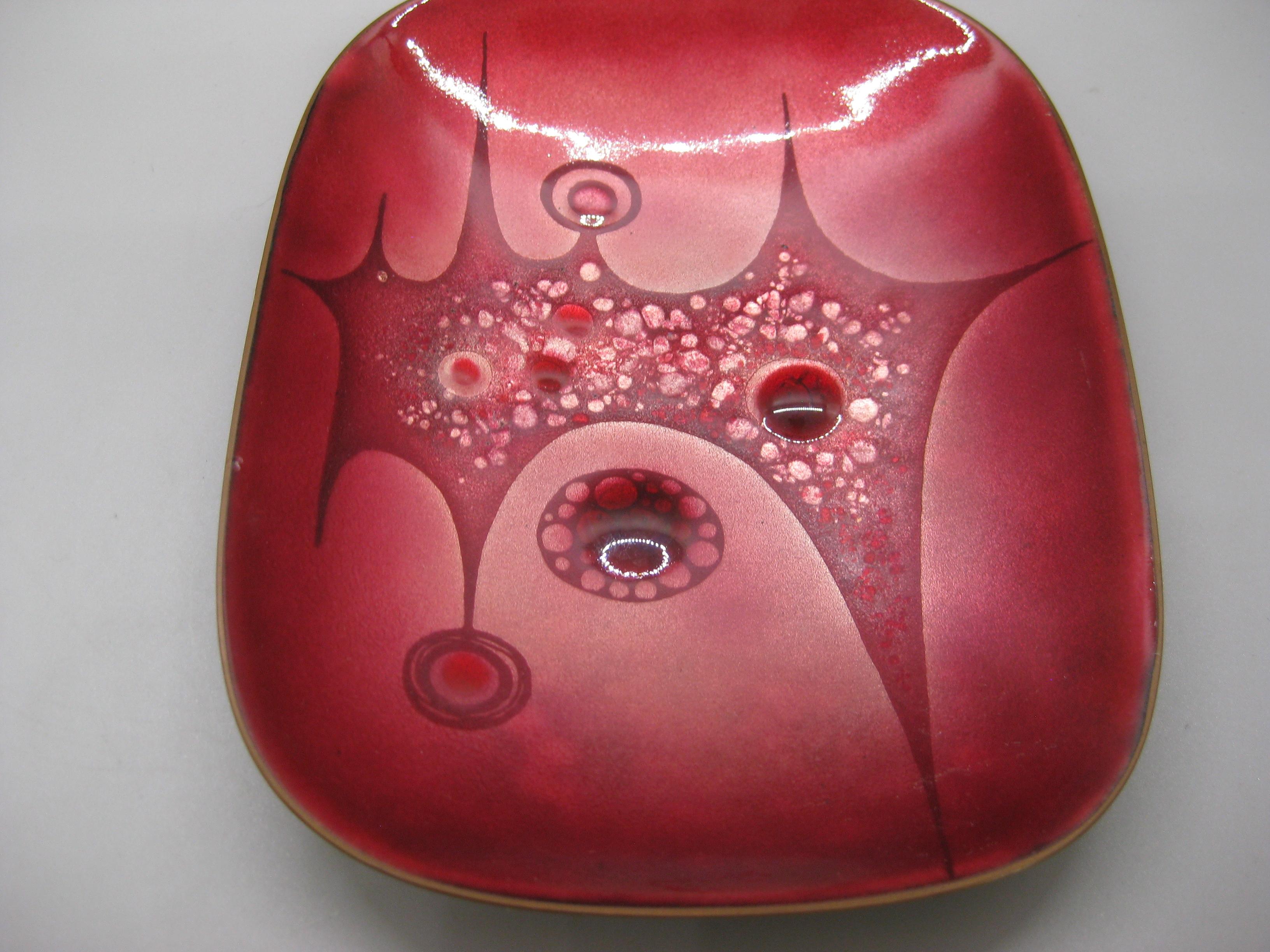 20th Century 1960's Phyllis Wallen Enamel over Copper San Diego Modernist Abstract Bowl Dish For Sale