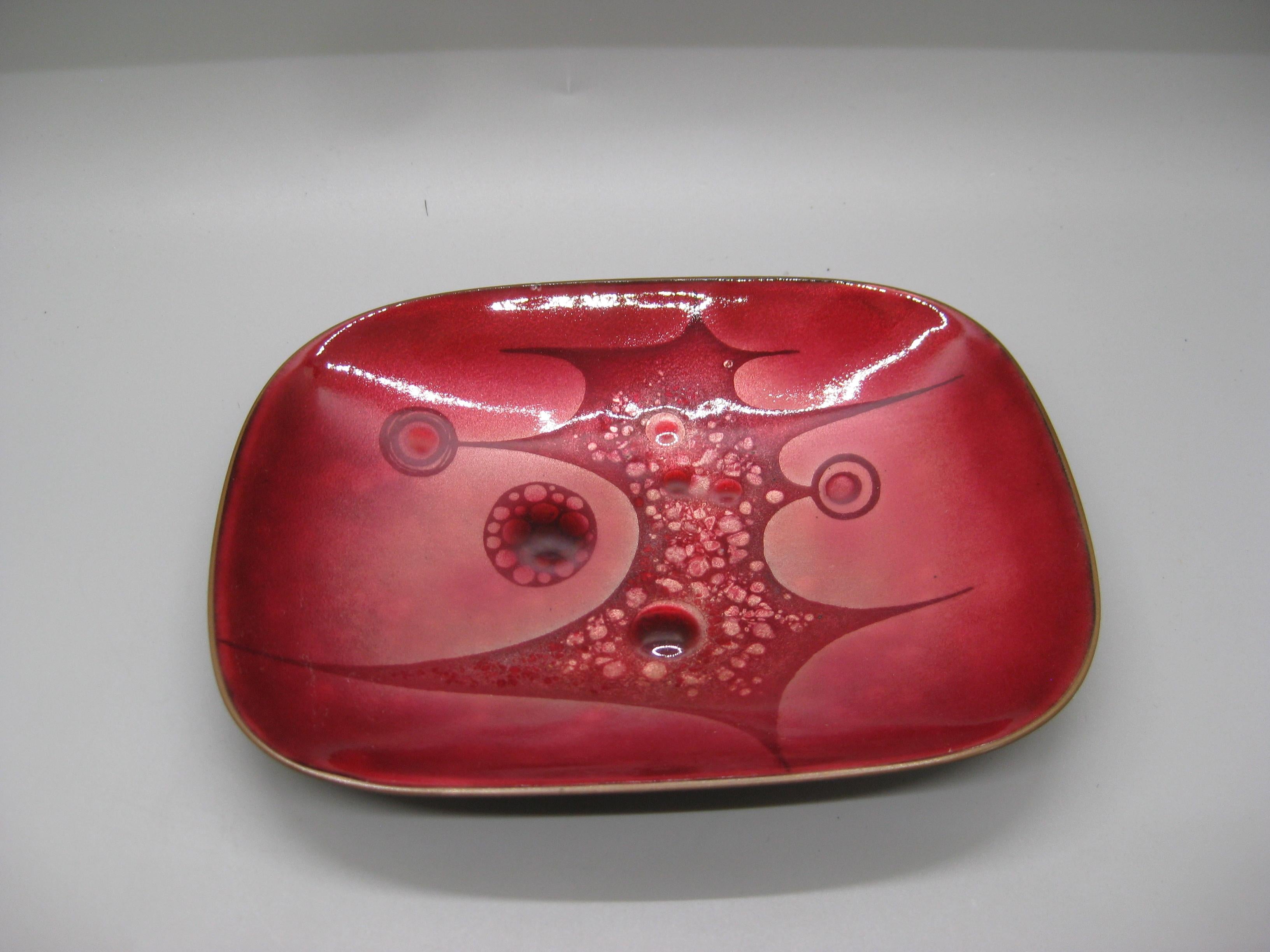 1960's Phyllis Wallen Enamel over Copper San Diego Modernist Abstract Bowl Dish For Sale 1