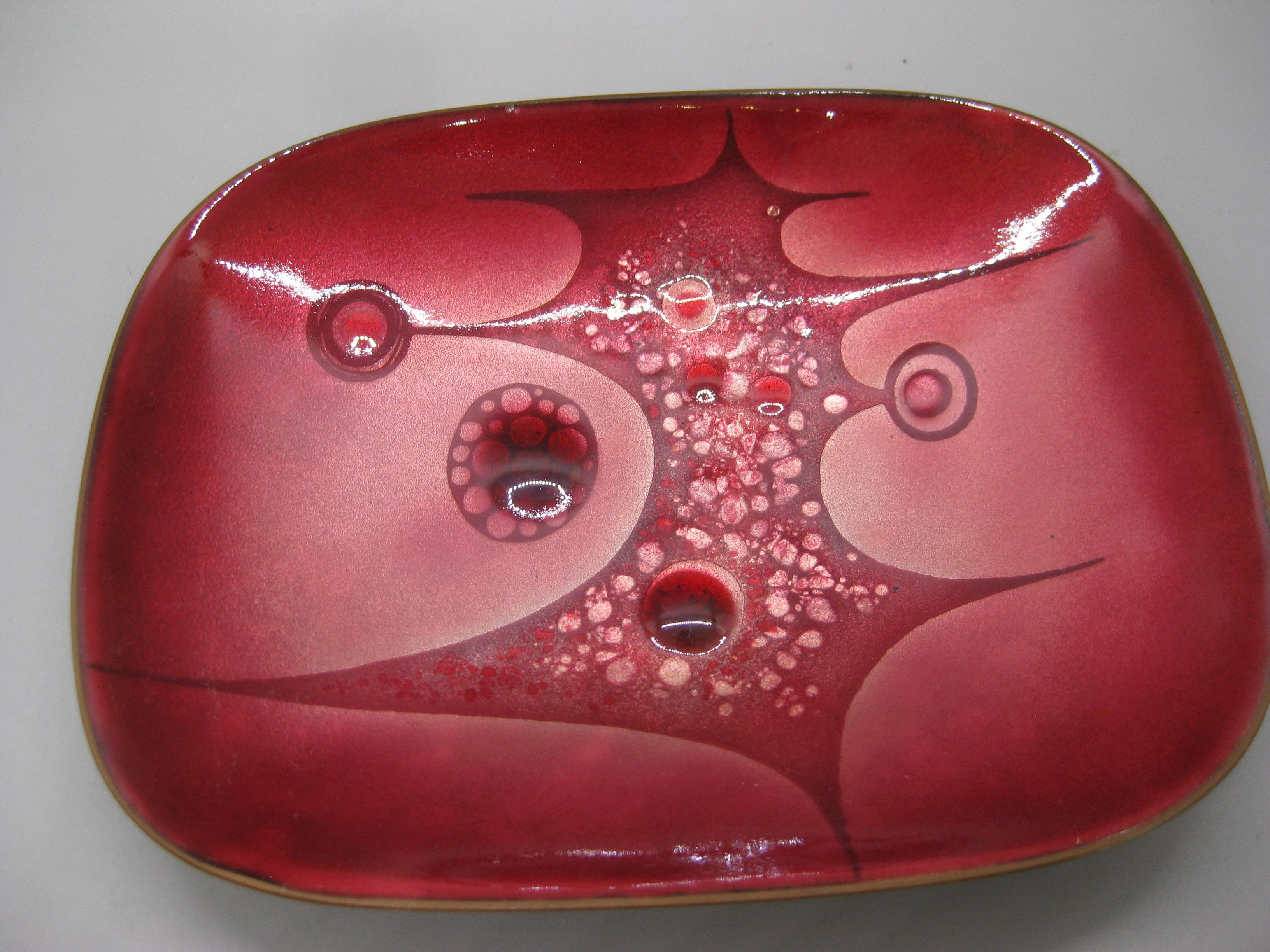 1960's Phyllis Wallen Enamel over Copper San Diego Modernist Abstract Bowl Dish For Sale 2