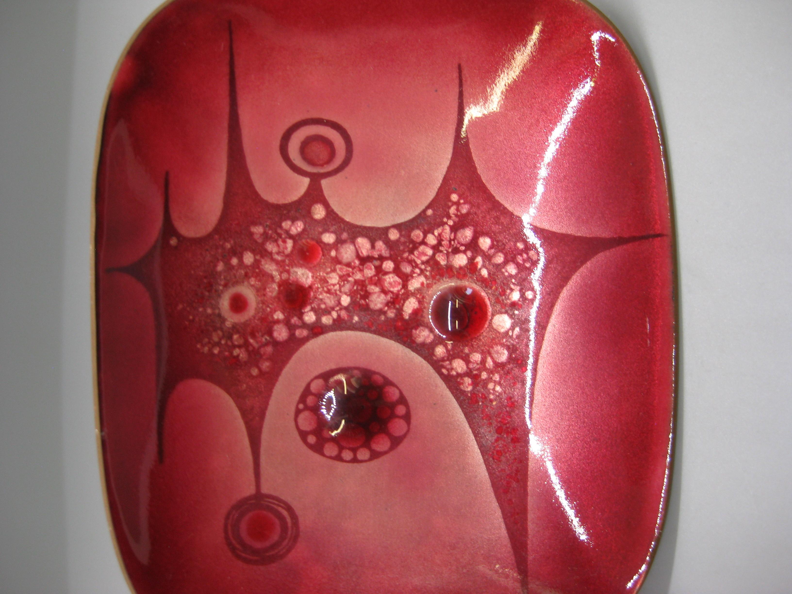 1960's Phyllis Wallen Enamel over Copper San Diego Modernist Abstract Bowl Dish For Sale 3
