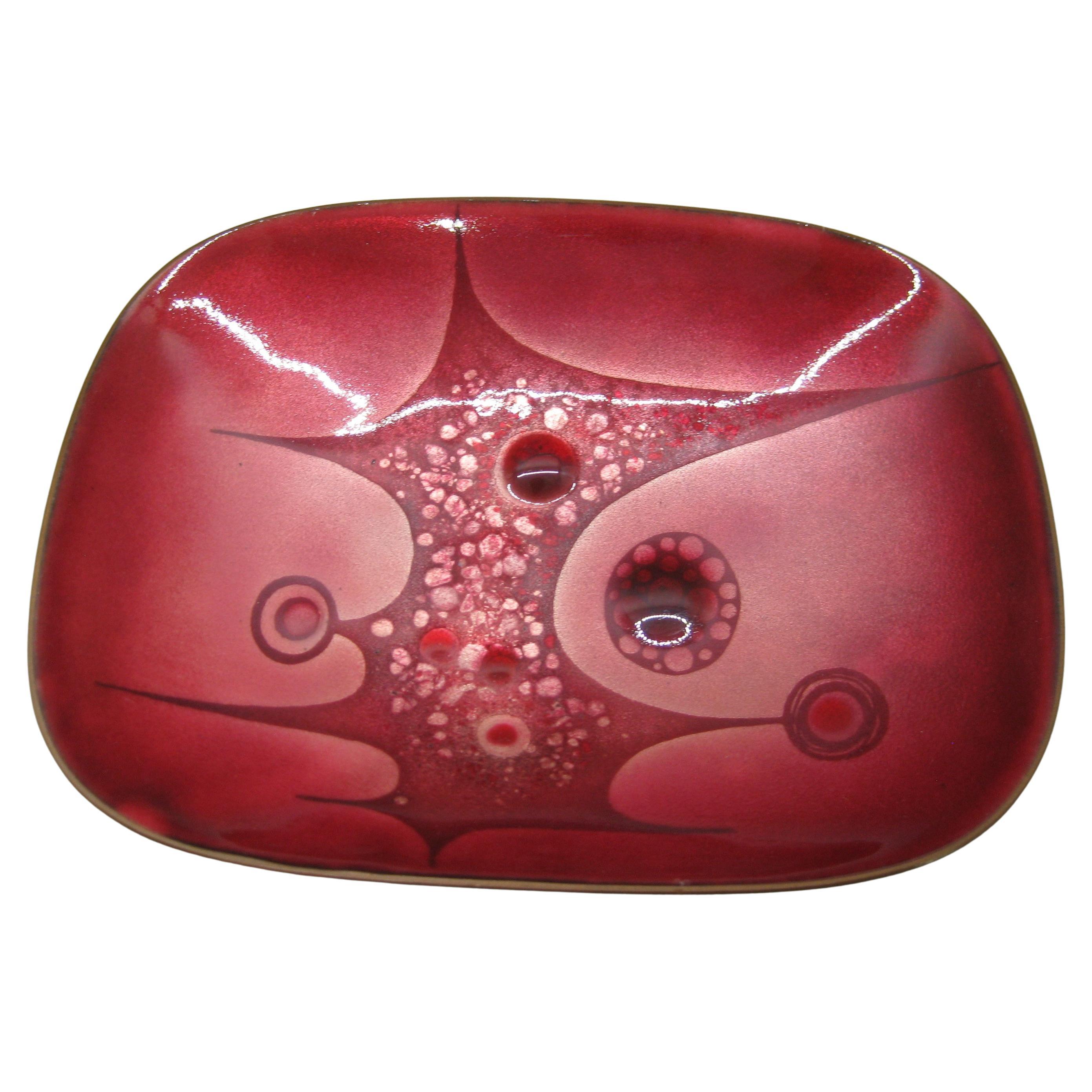 Phyllis Wallen 1960 émail sur cuivre San Diego Modernist Abstract Bowl Dish
