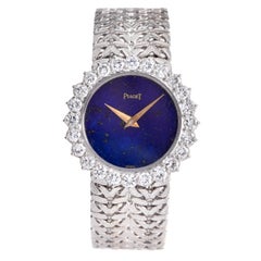 1960s Piaget Diamond 18K Gold Lapis Mechanical Wrist Watch 