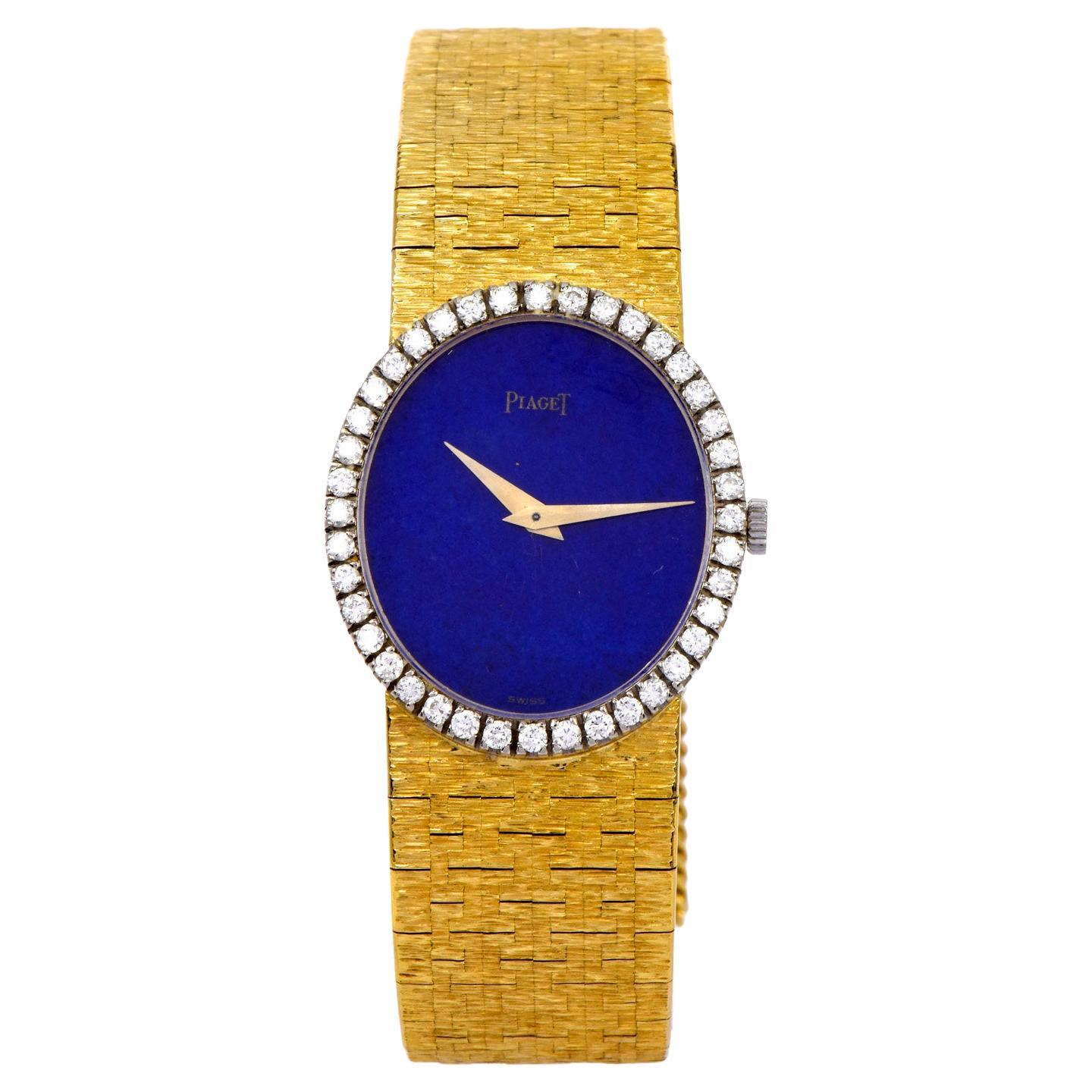 1960's Piaget Diamond Lapis Dial 18 Karat Yellow Gold Ladies Watch