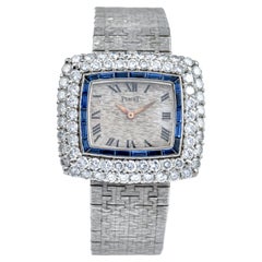1960s Piaget Diamond Sapphire 18k White Gold #9566 Unisex Wristwatch