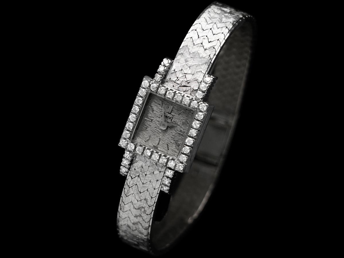 1960's PIAGET Damen Vintage Rückenwind 18K Weißgold & Diamant Uhr im Zustand „Gut“ im Angebot in Suwanee, GA