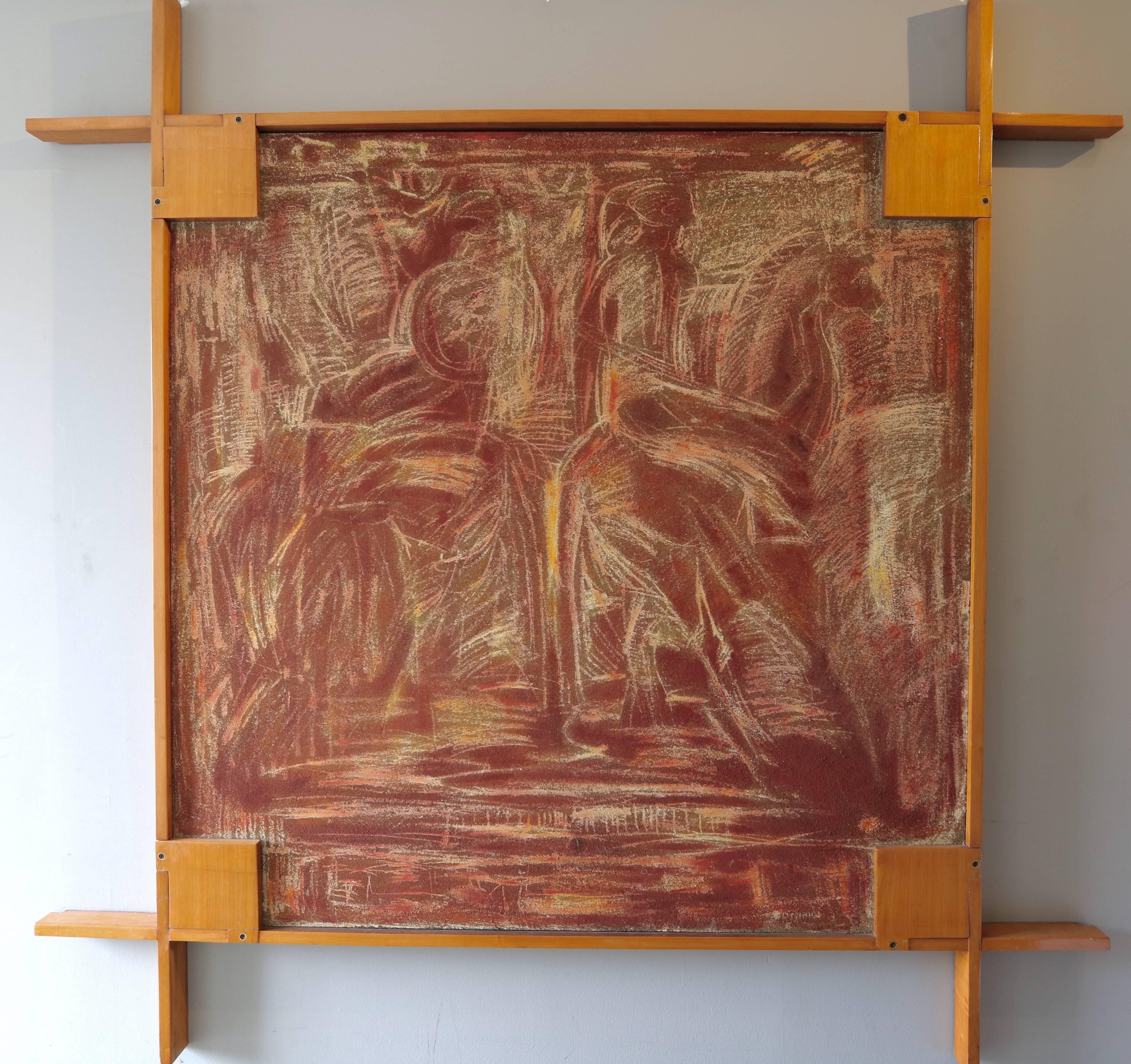 Midcentury picture frame from the 1960s by Ico Parisi, abstract painting by an unknown artist.