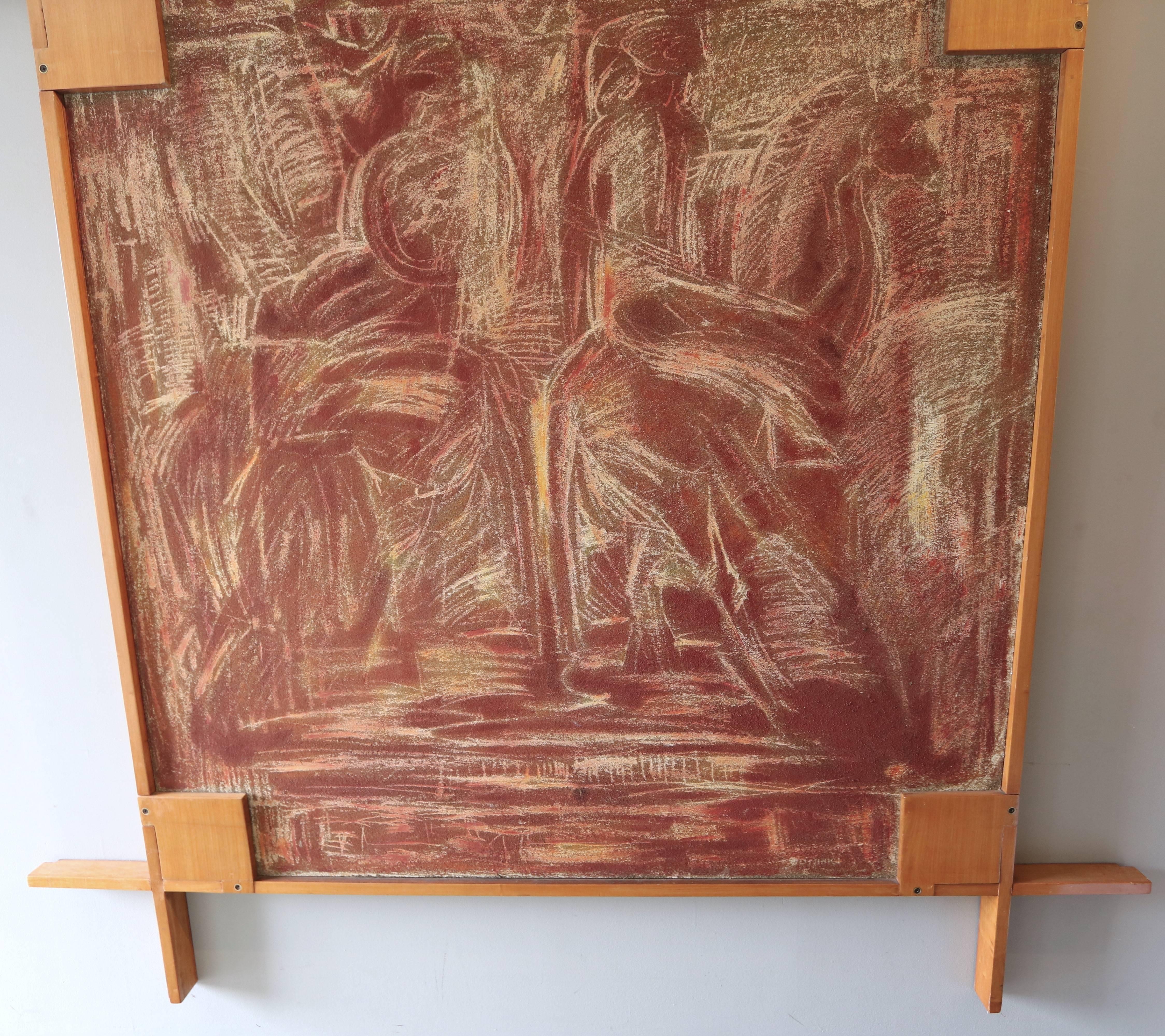 Midcentury Picture Frame by Ico Parisi with Abstract Painting, 1960s In Good Condition For Sale In Los Angeles, CA