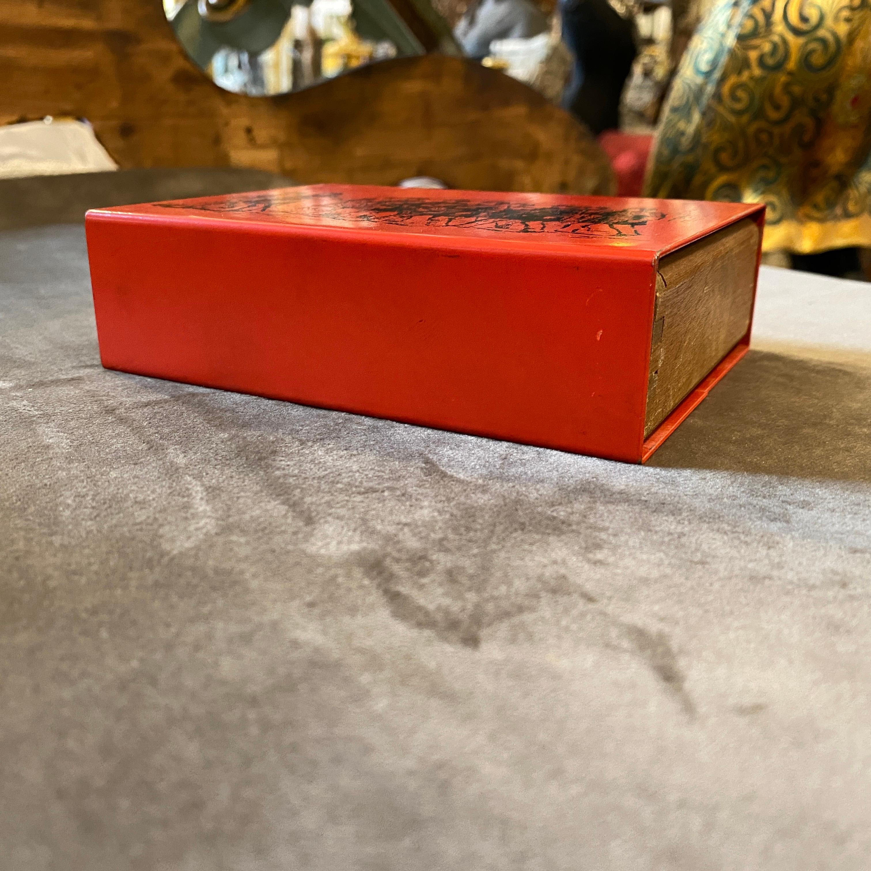 Italian 1960s Piero Fornasetti Mid-Century Modern Red and Black Metal Cigarette Box