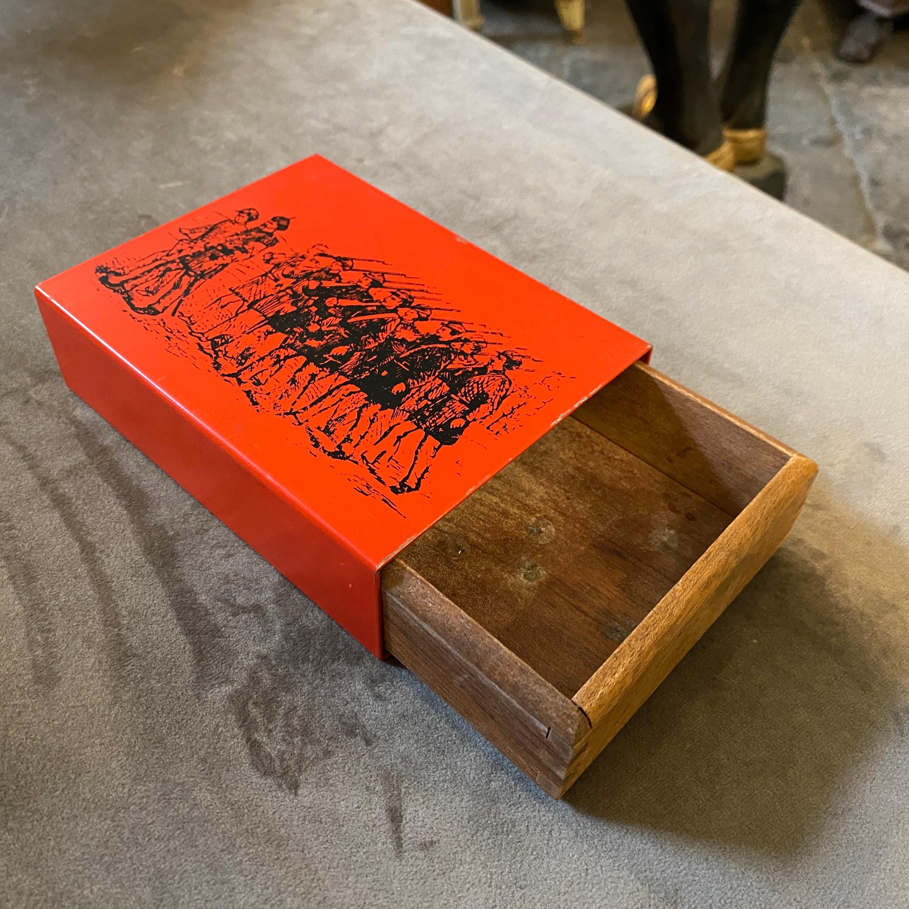 20th Century 1960s Piero Fornasetti Mid-Century Modern Red and Black Metal Cigarette Box
