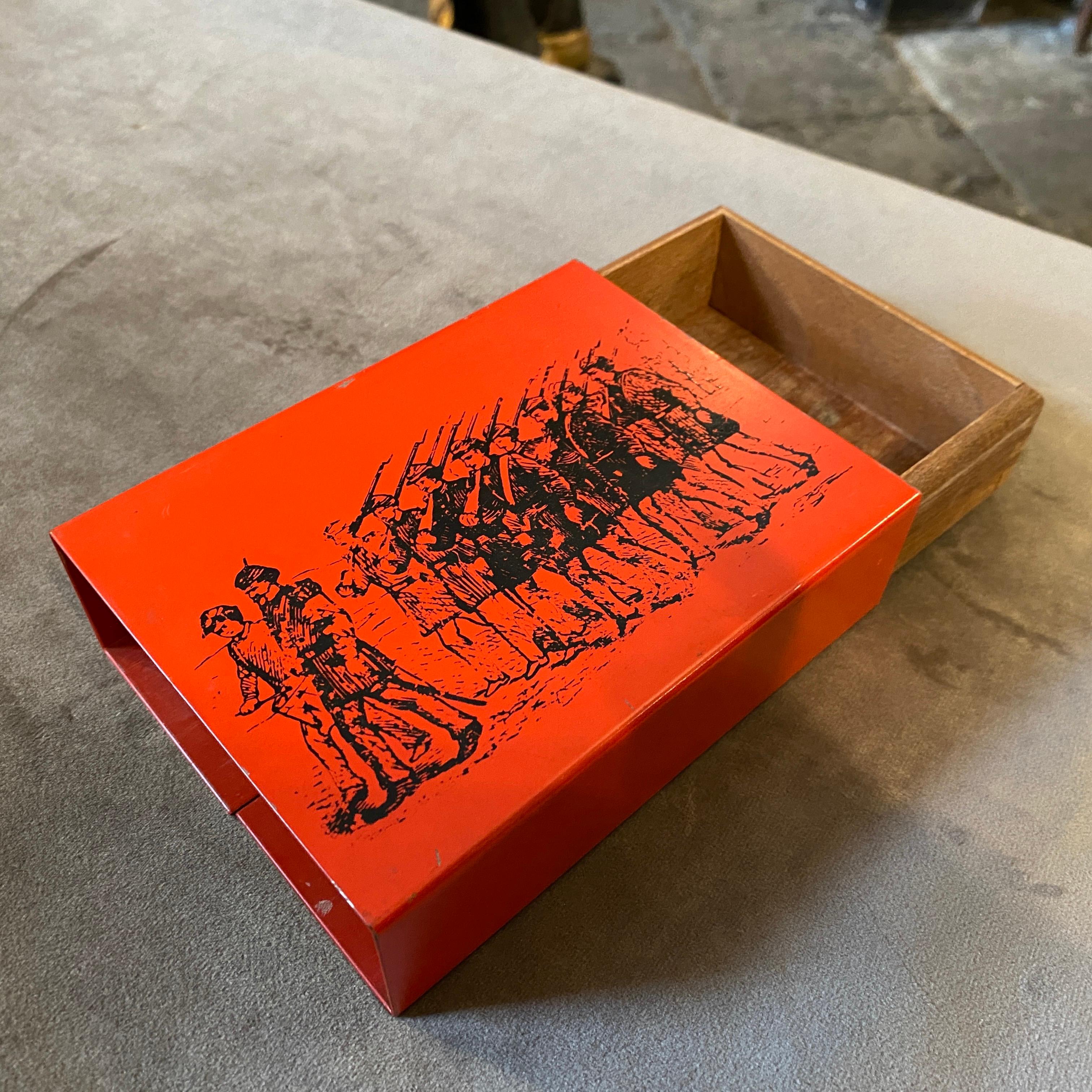 1960s Piero Fornasetti Mid-Century Modern Red and Black Metal Cigarette Box 3