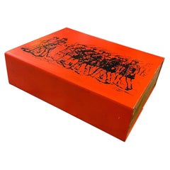 Scatola per sigarette in metallo rosso e nero di Piero Fornasetti, anni '60.