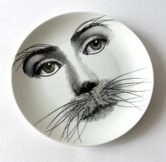 1960s Piero Fornasetti Themes and Variations Milano Italy Porcelain Cat Plate