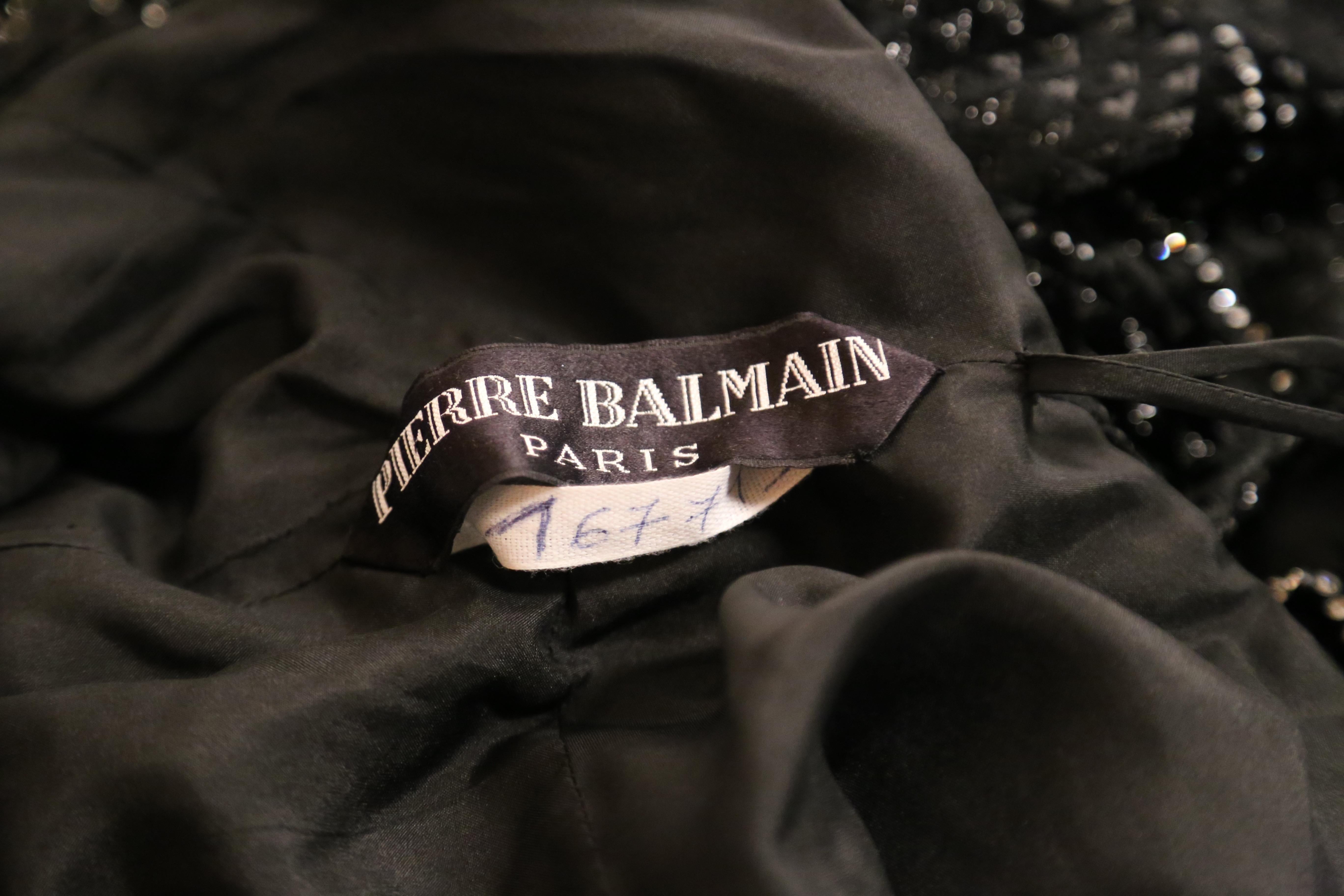 1960's PIERRE BALMAIN black velvet HAUTE COUTURE dress with rhinestones For Sale 2