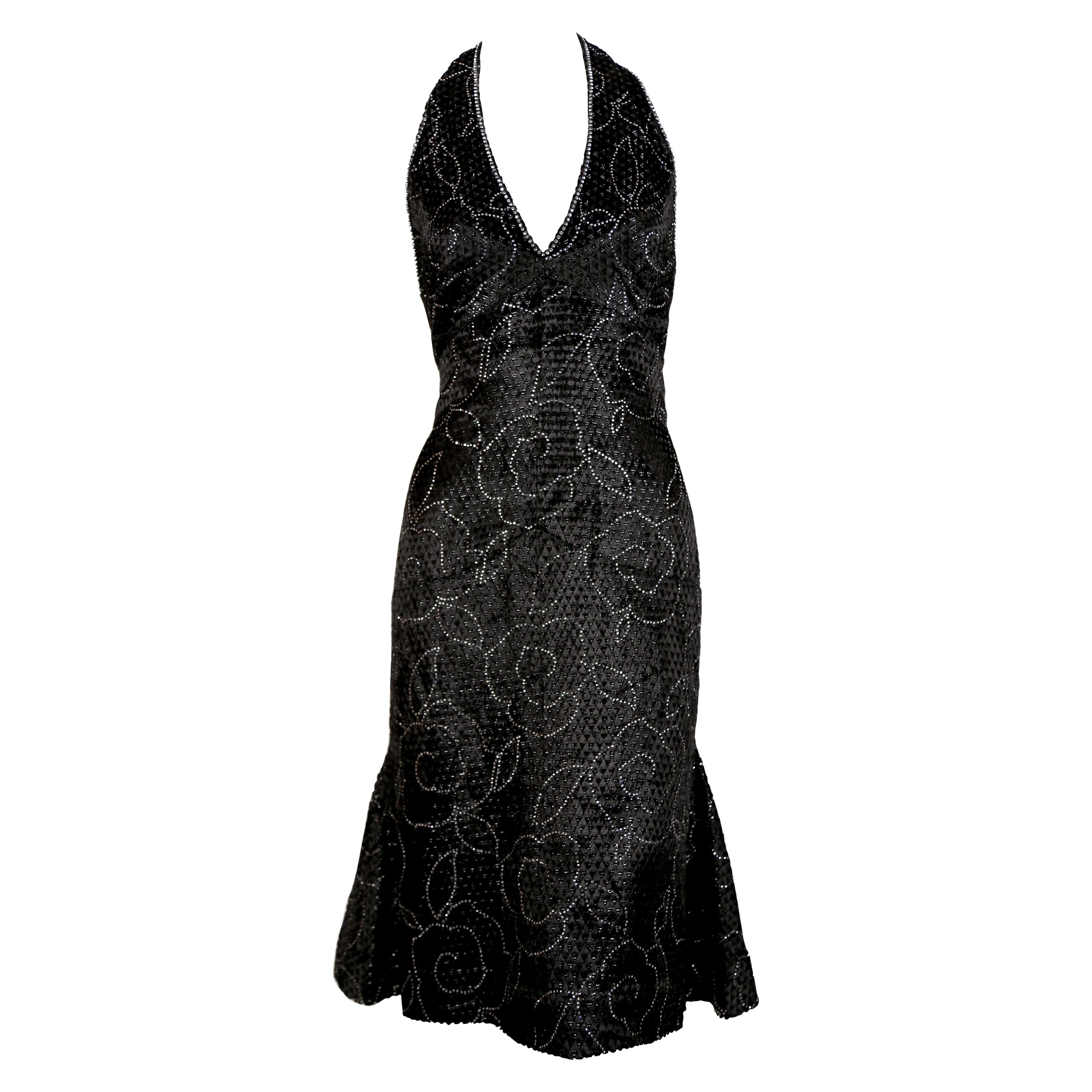 1960's PIERRE BALMAIN black velvet HAUTE COUTURE dress with rhinestones For Sale