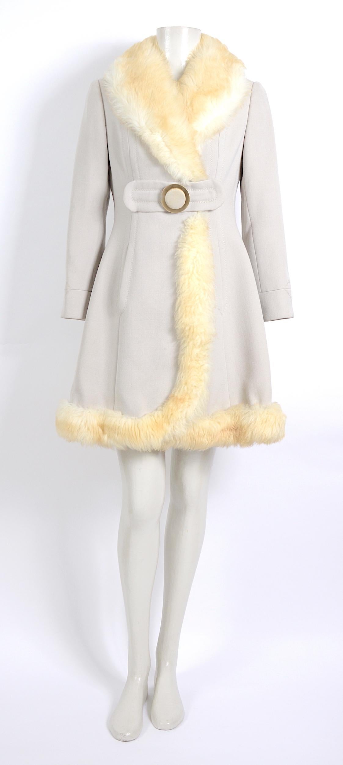 Women's 1960s Pierre Balmain Boutique trimmed with shearling vintage wool coat