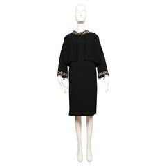 1960's PIERRE BALMAIN demi couture black dress & jacket with beading