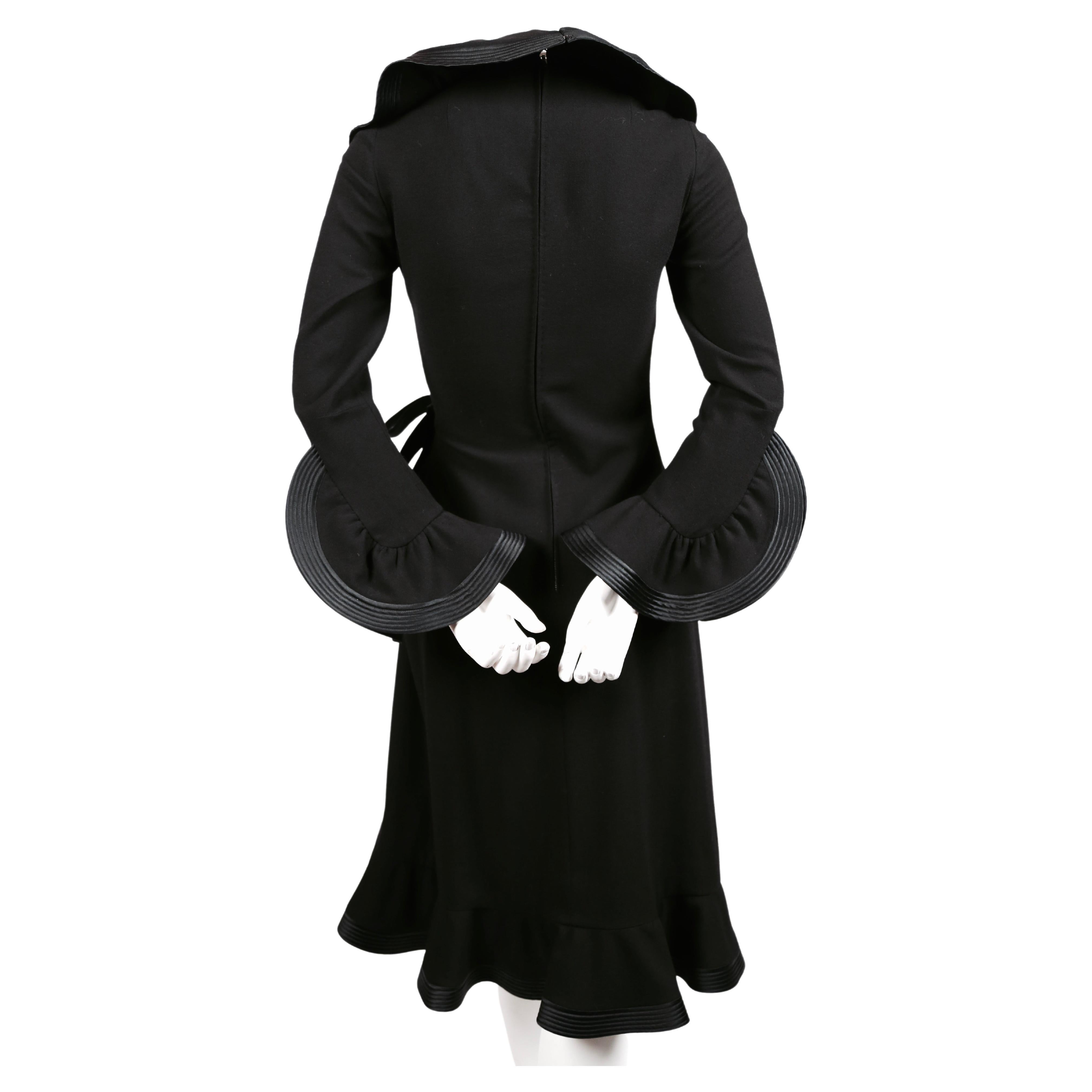 Women's 1960's PIERRE BALMAIN haute couture black dress with flounced trim For Sale