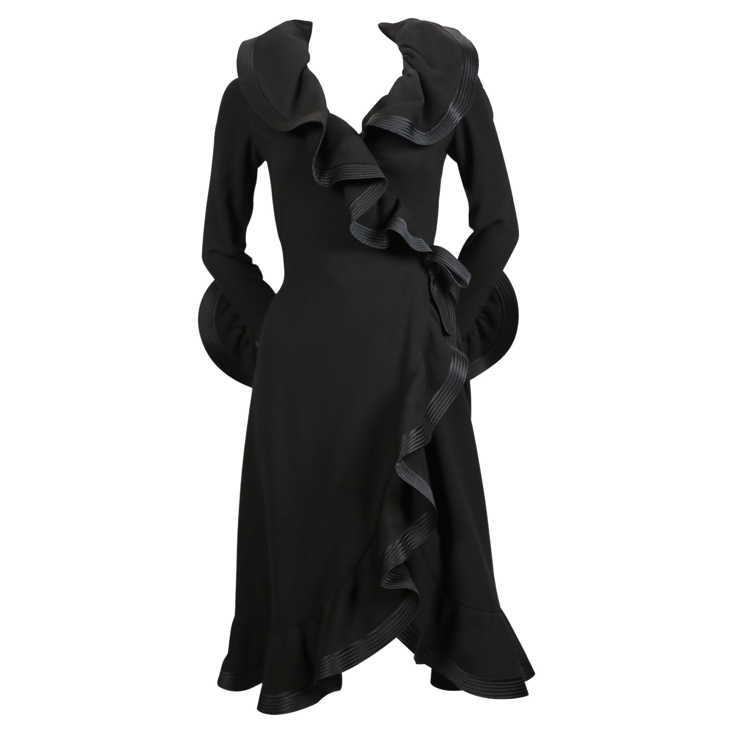1960's PIERRE BALMAIN haute couture black dress with flounced trim For Sale