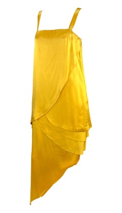 1960s Pierre Balmain Haute Couture Marigold Yellow Silk Satin Tiered Petal Dress
