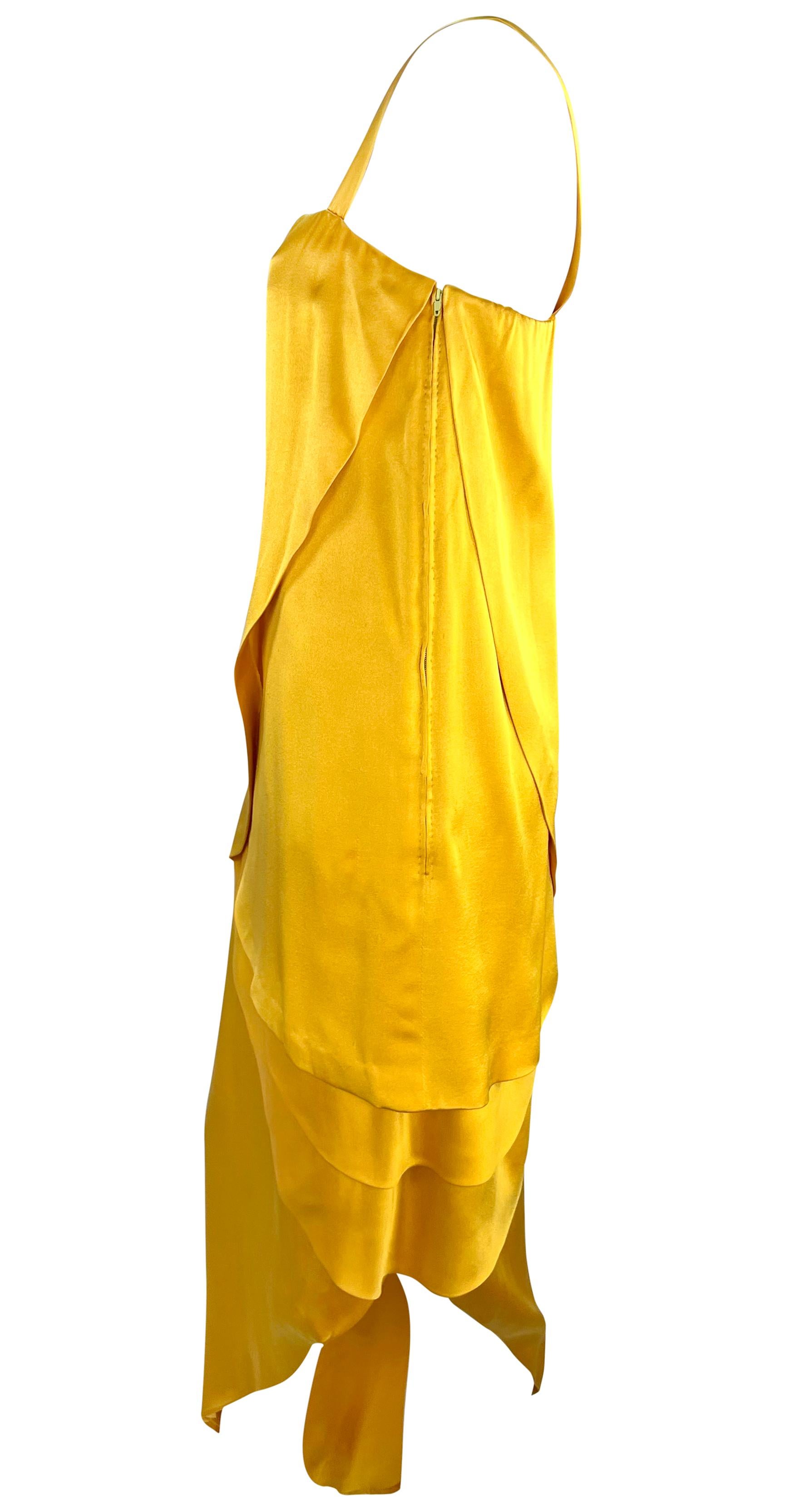 1960s Pierre Balmain Haute Couture Marigold Yellow Silk Satin Tiered Petal Dress In Good Condition For Sale In West Hollywood, CA