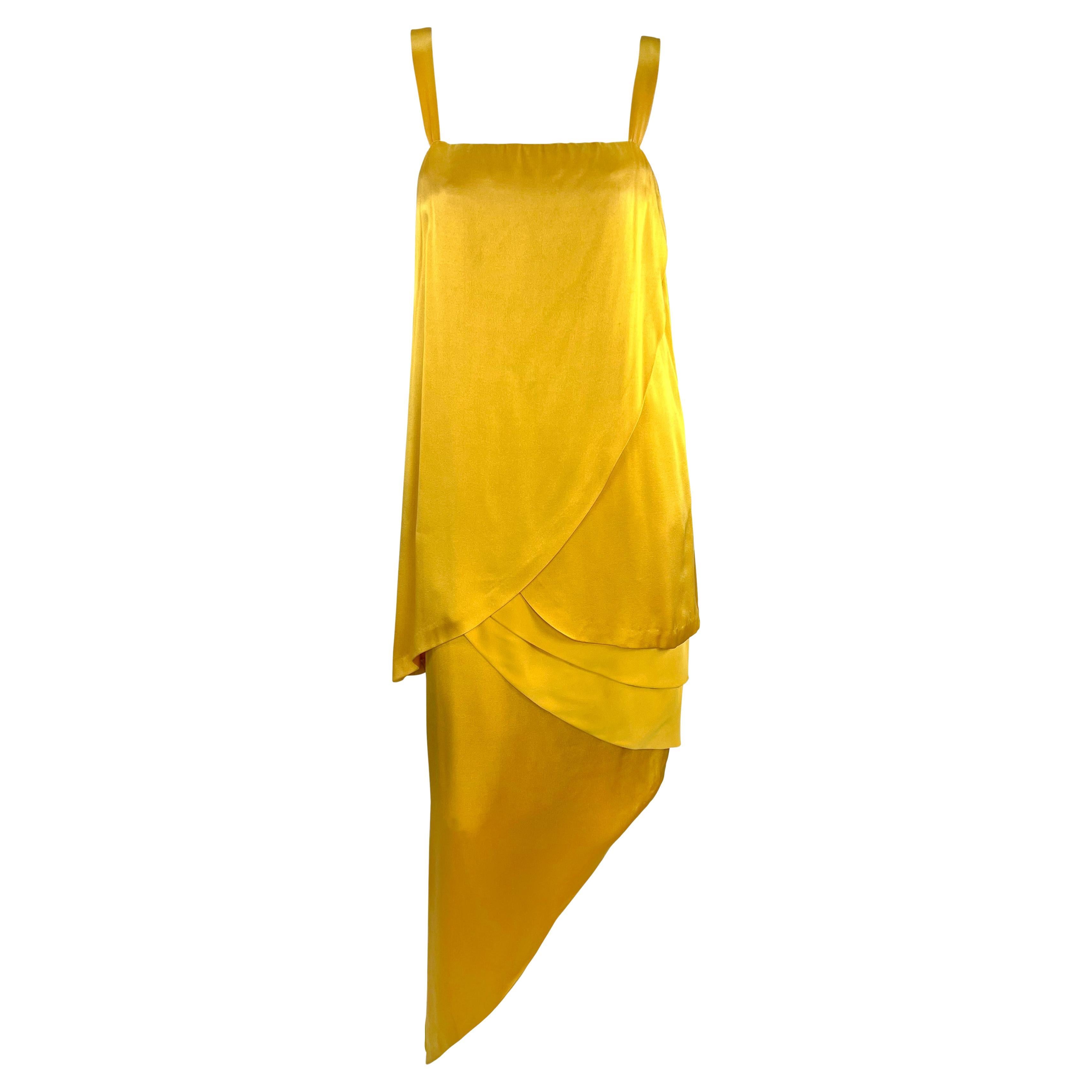 1960s Pierre Balmain Haute Couture Marigold Yellow Silk Satin Tiered Petal Dress For Sale