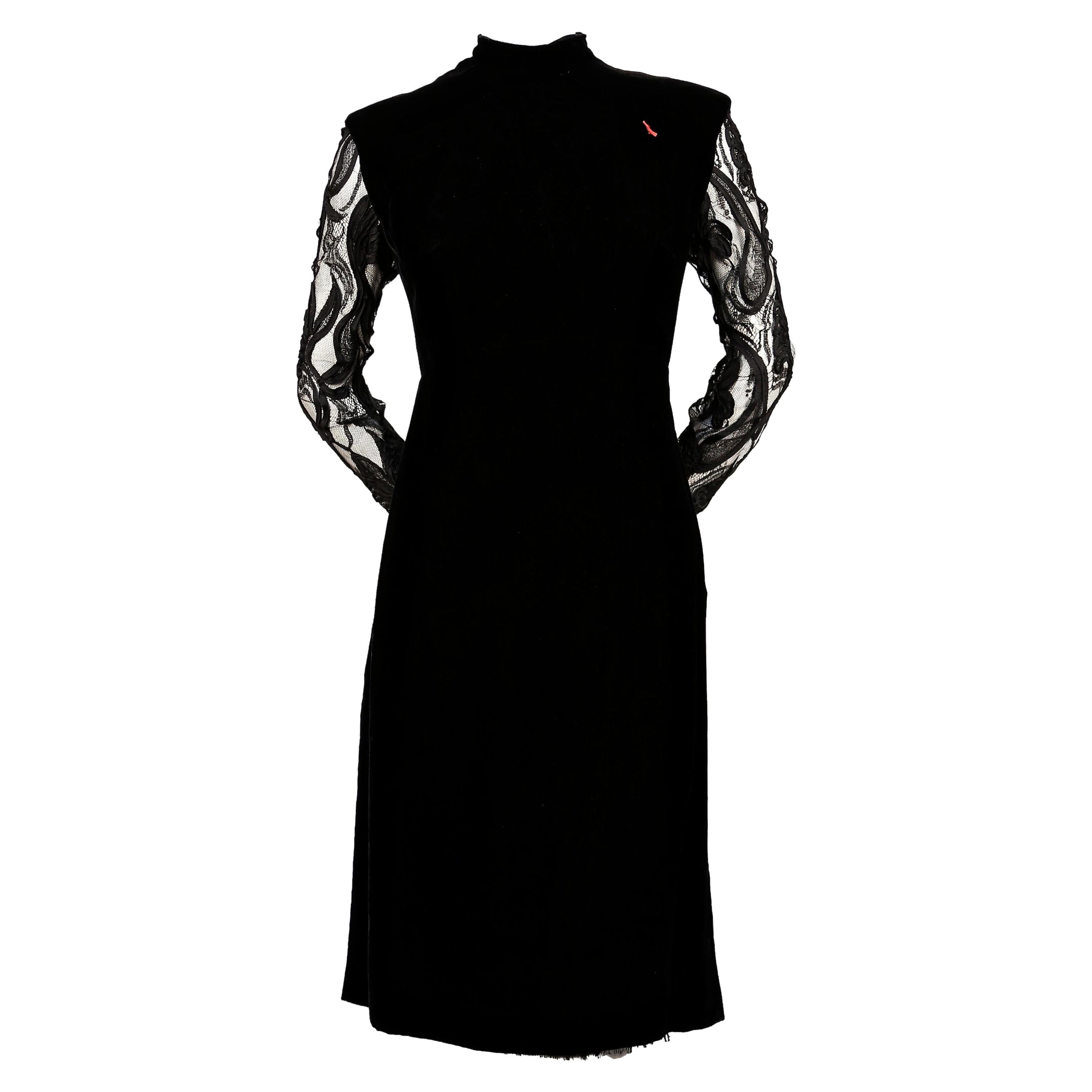 1960''s PIERRE BALMAIN haute COUTURE Samtkleid mit durchsichtigem Spitzendetail