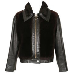 1960's PIERRE CARDIN black leather and brown shearling jacket
