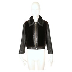 1960's PIERRE CARDIN black leather and brown shearling jacket