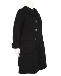 1960s Pierre Cardin Black Wool Mod Swing Coat