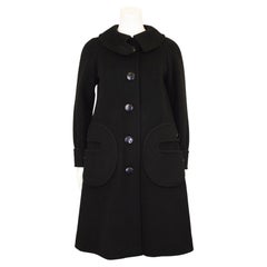 1960s Pierre Cardin Black Wool Mod Swing Coat 