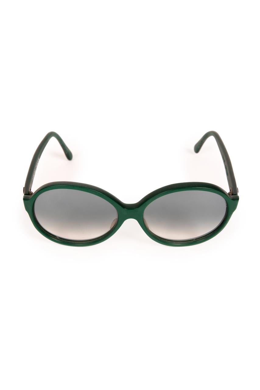 Women's or Men's 1960s PIERRE CARDIN British Racing Green Oversized Round Sunglasses Grey Lenses