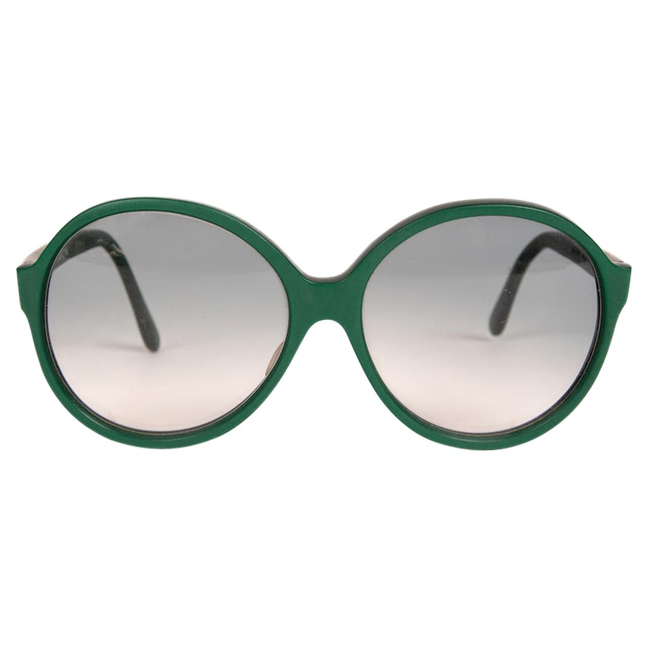 1960s PIERRE CARDIN British Racing Green Oversized Round Sunglasses Grey Lenses