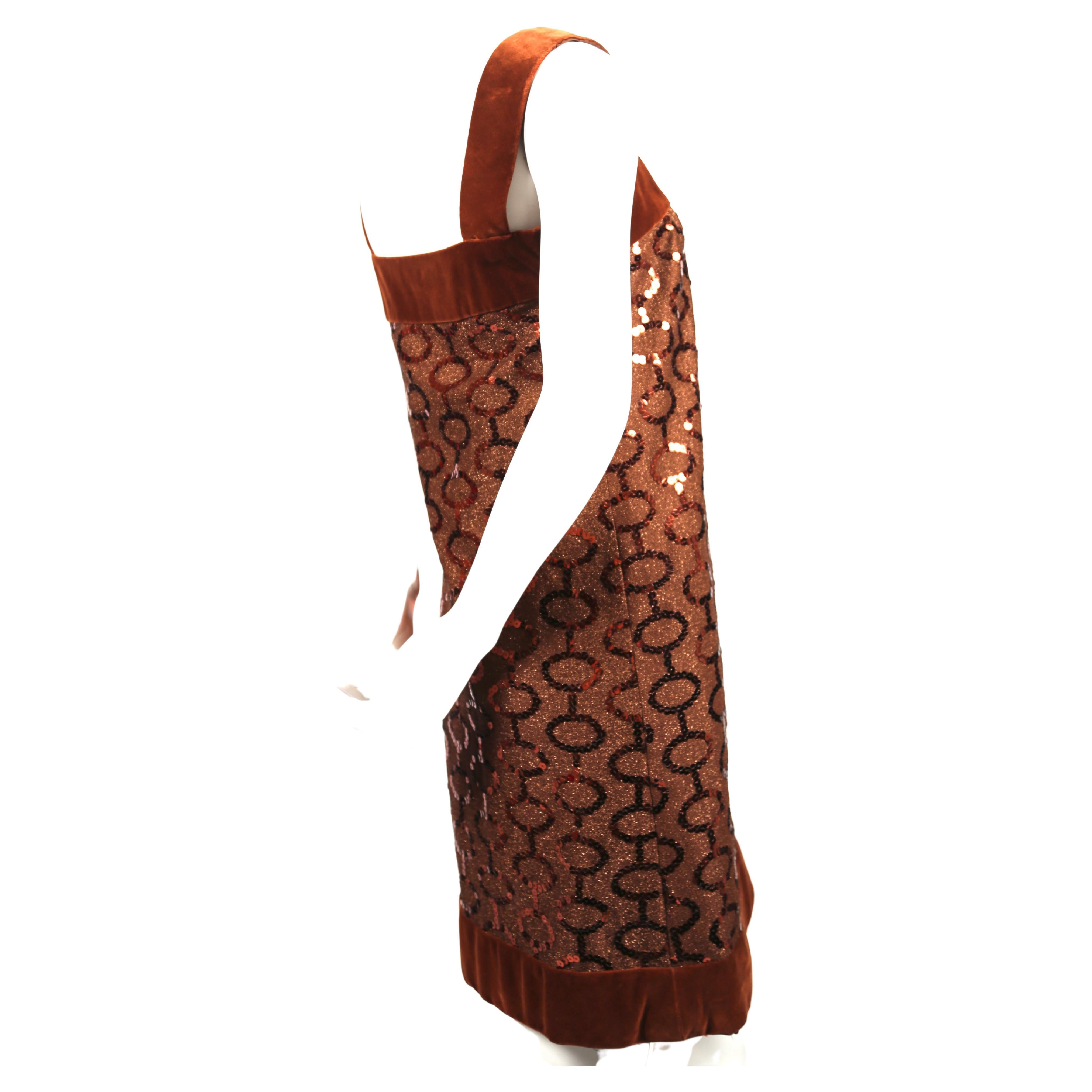 1960's PIERRE CARDIN brown sequined demi-couture dress For Sale 3