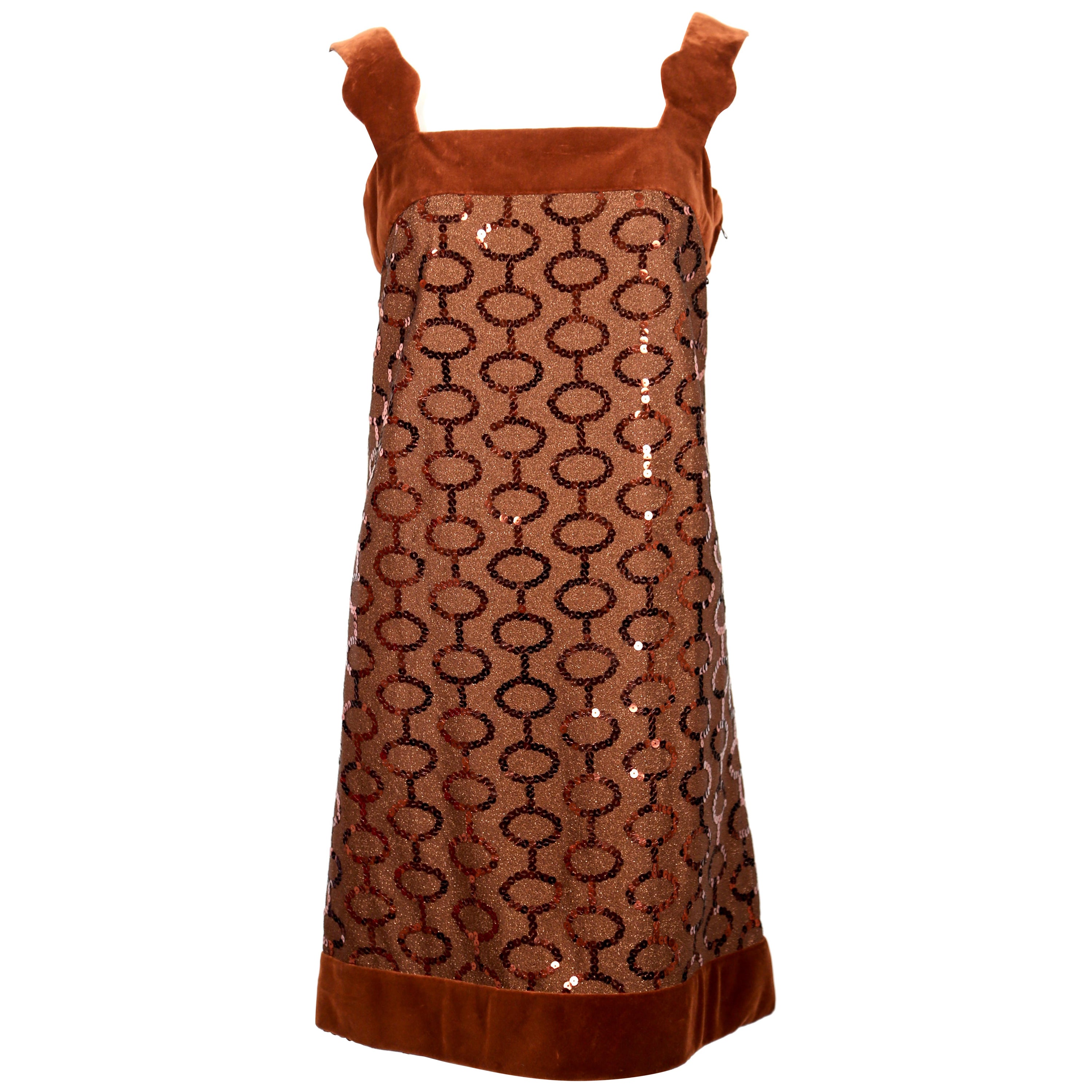 1960's PIERRE CARDIN brown sequined demi-couture dress For Sale