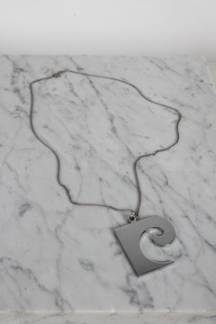 1960s Pierre Cardin French Fashion Icon Chrome "PC" Logo Chain Necklace Pendant