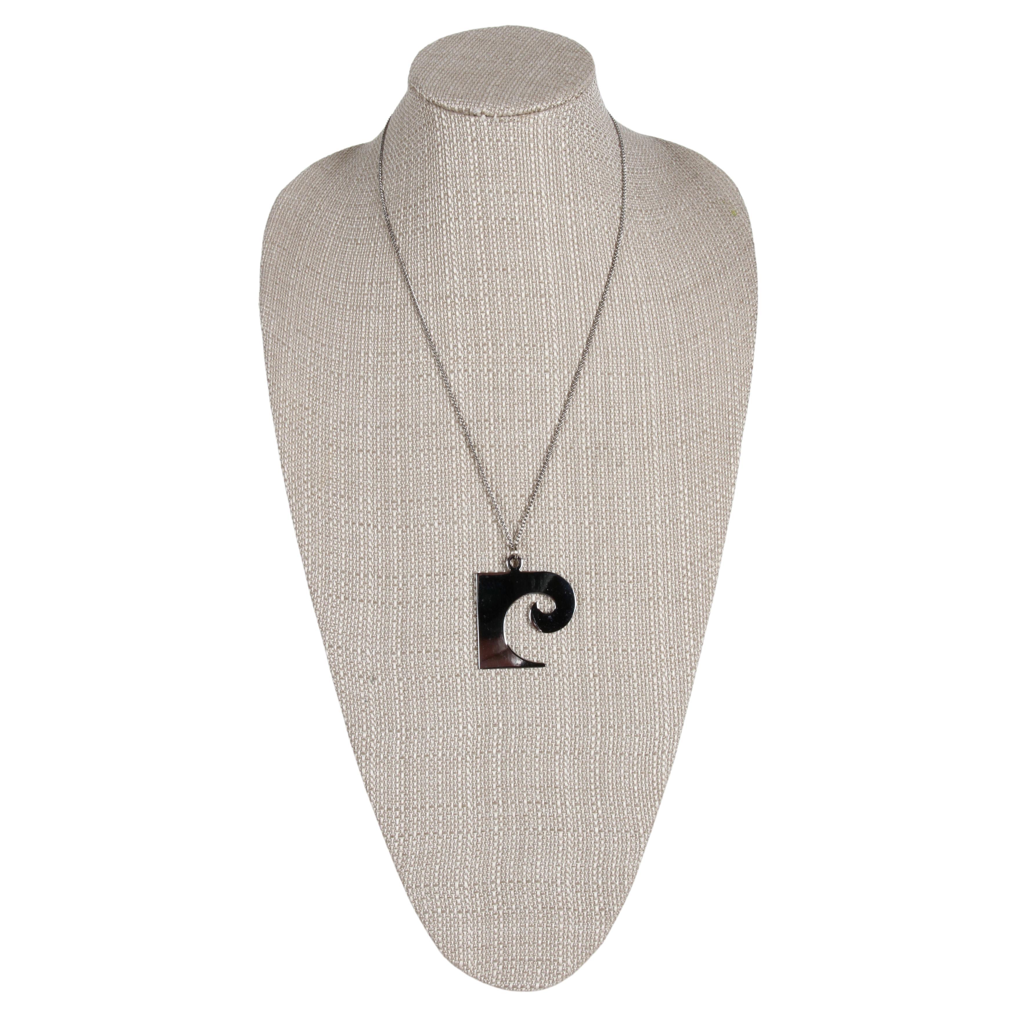 1960s Pierre Cardin French Fashion Icon Chrome "PC" Logo Chain Necklace Pendant