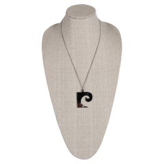 Retro 1960s Pierre Cardin French Fashion Icon Chrome "PC" Logo Chain Necklace Pendant 