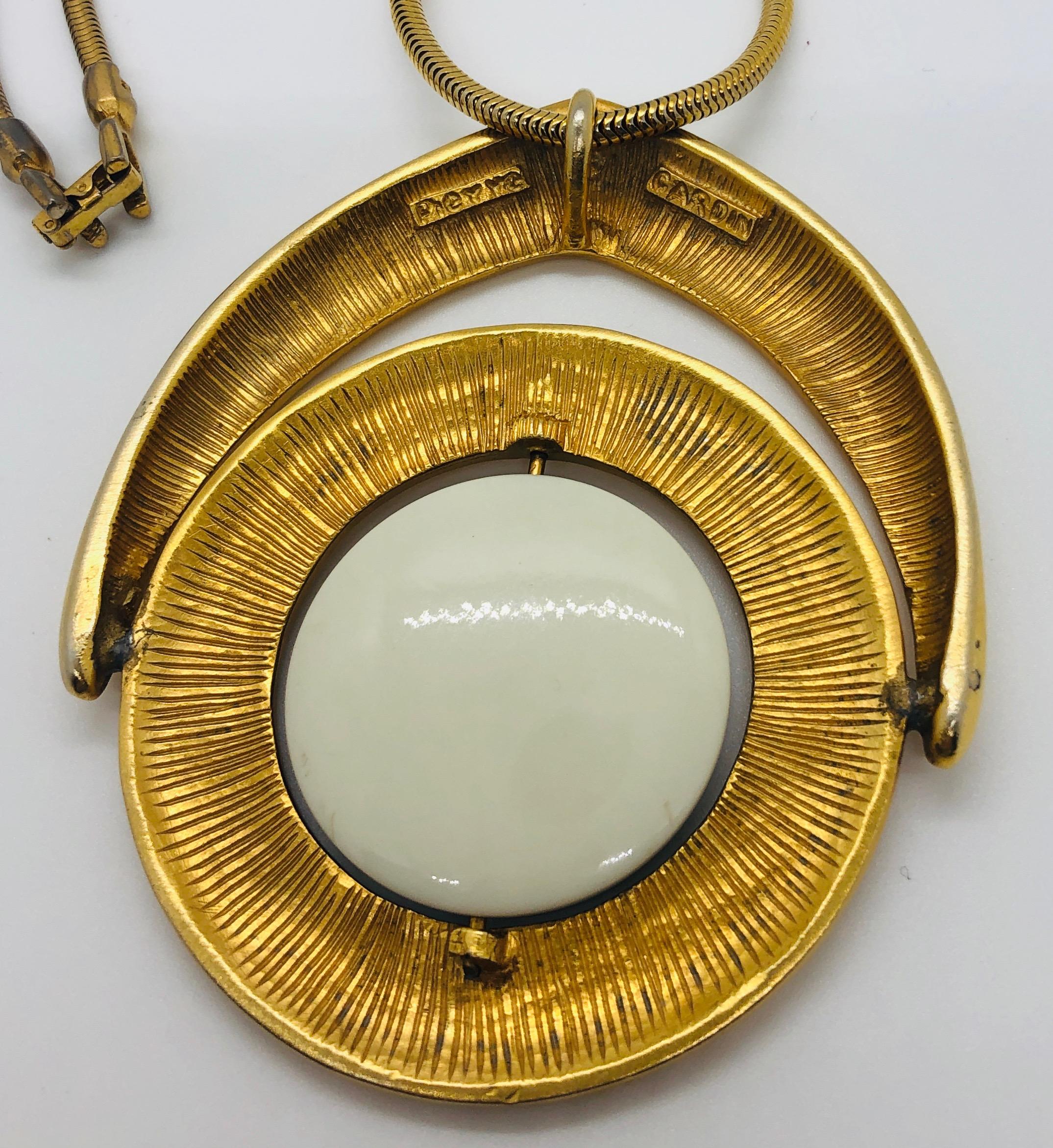 1960's Pierre Cardin Gold Plated w/  Enameled Black Metal Center Necklace 5