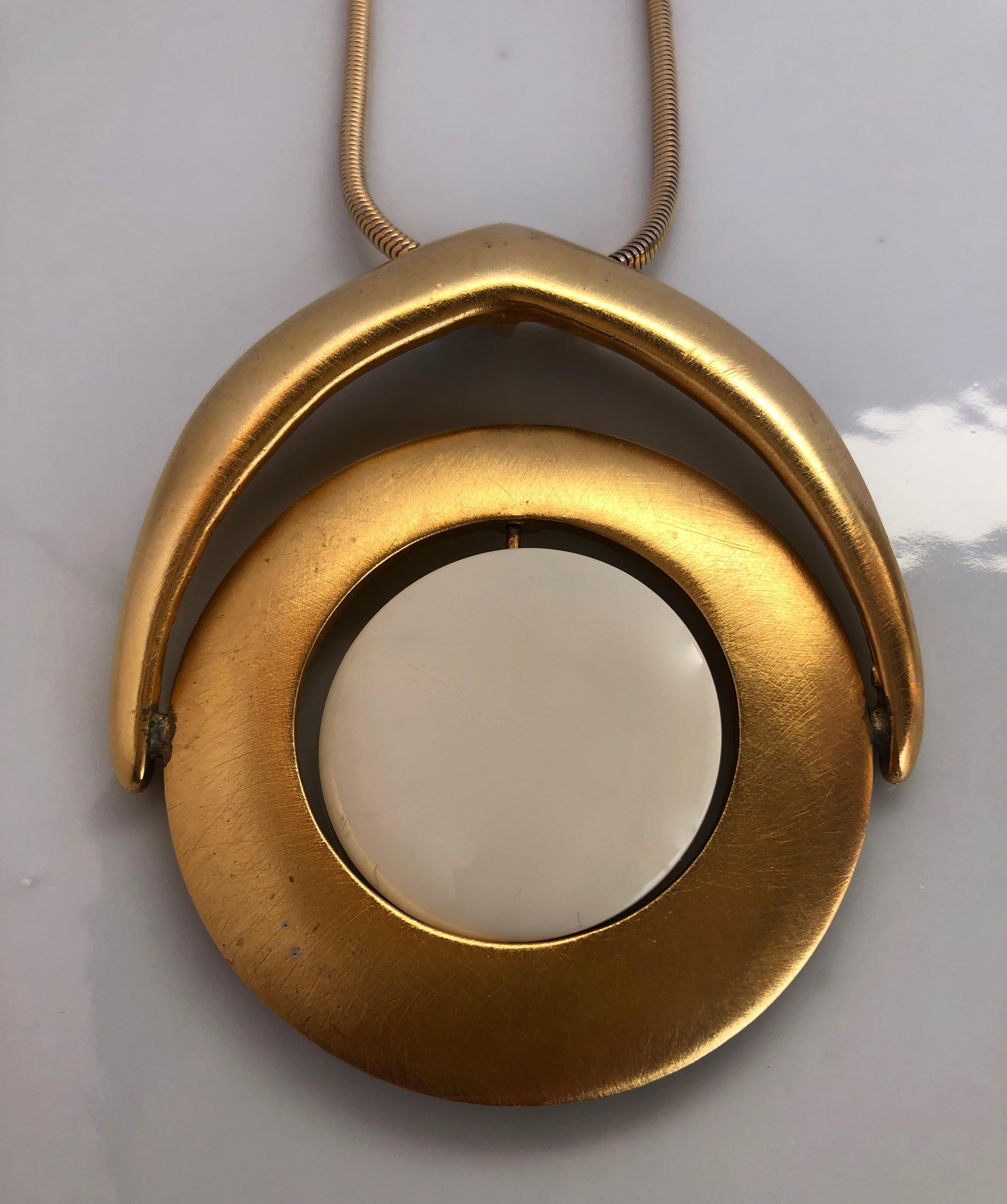 1960's Pierre Cardin Gold Plated w/  Enameled Black Metal Center Necklace In Good Condition In Houston, TX