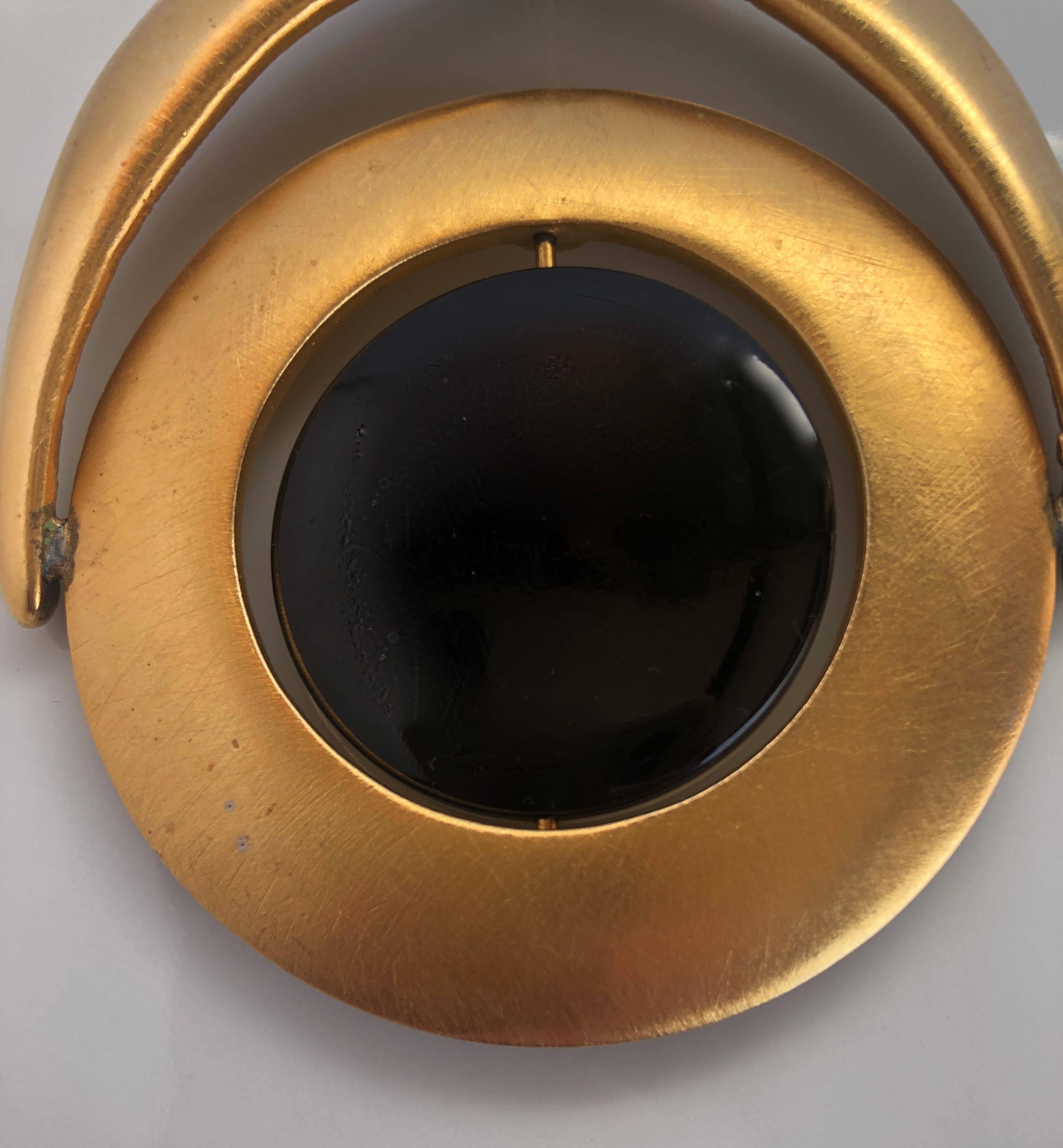 1960's Pierre Cardin Gold Plated w/  Enameled Black Metal Center Necklace 2